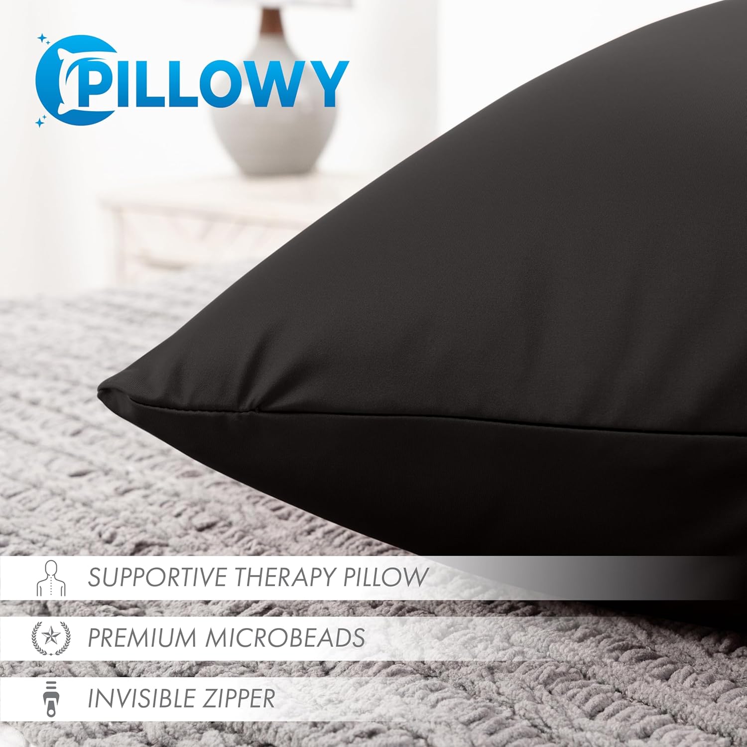PILLOWY 26"x26" Throw Pillowcases (Cover Only) - 85/15 Nylon, Spandex - Luxurious, Silky, Stretchy & Soft - 1Pcs Solid Color - A Perfect Choice for Couch Chairs Sofa Bed Adult or Kids Bedroom, Black