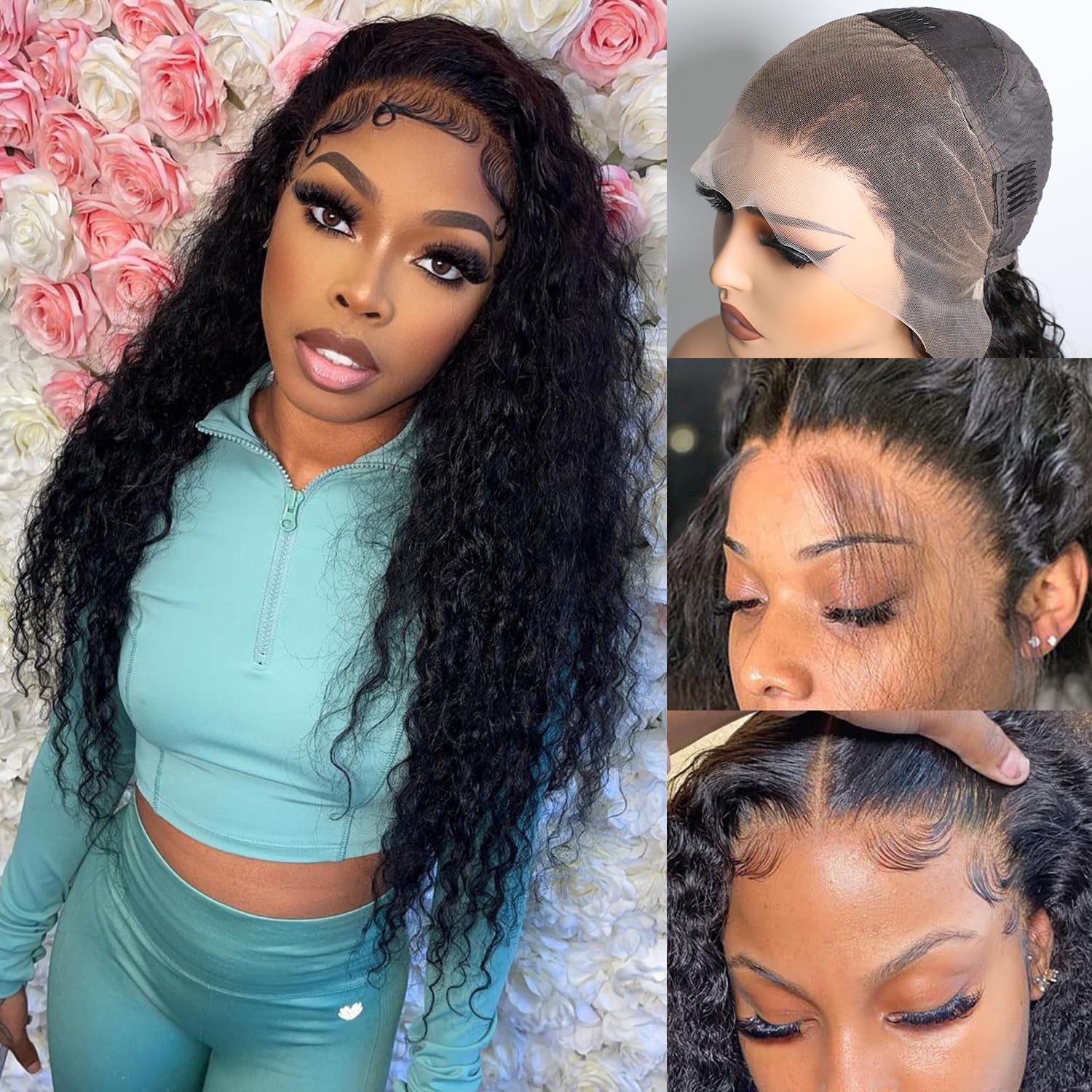 Bele 13x4 HD Full Lace Frontal Wig 180 Density 26 Inch Brazilian 12A Water Wave Full Lace Front Wigs Virgin Human Hair Pre Plucked Bleached Tiny Knots with Baby Hair for Black Wowen