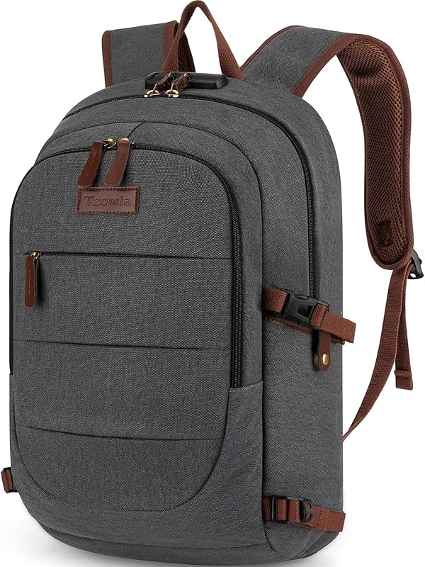 Tzowla Mochila de lona para computadora portátil, bolsa antirrobo para hombres y mujeres, mochila para computadora portátil de 15,6 pulgadas, viaje de trabajo con cerradura