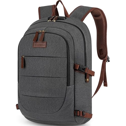 Tzowla Canvas Laptop Backpack-Anti Theft Bag for Men Women,Rucksack Fits 15.6Inch Laptop, Work Travel with Lock