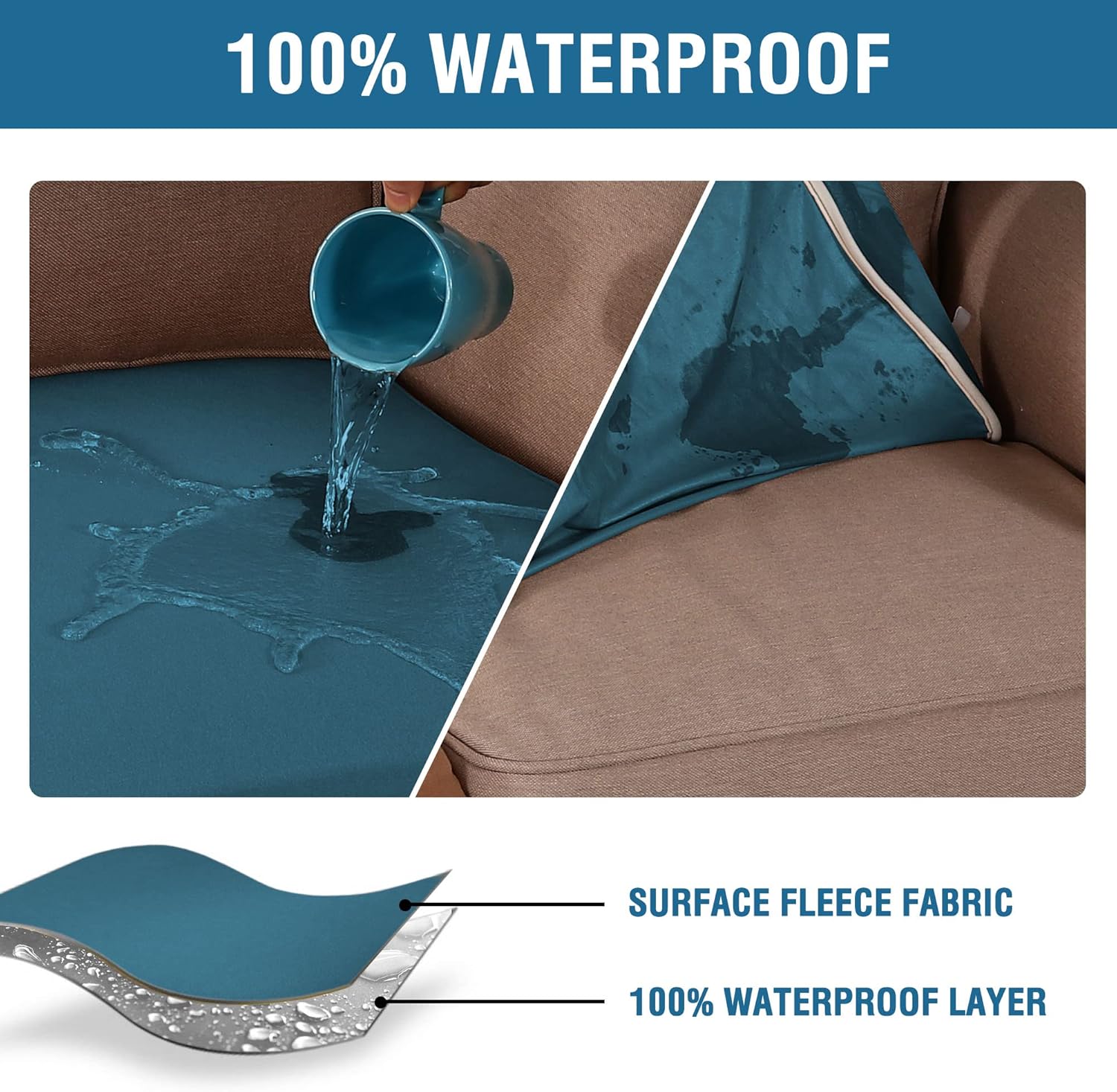 H.VERSAILTEX Sofa Slipcovers for 3 Seat Cushion Couch 100% Waterproof Sofa Covers for Dogs Cushion Covers Featuring Thick Dual Fleece Fabric(3 Pieces Sofa Cushion Covers, Peacock Blue)