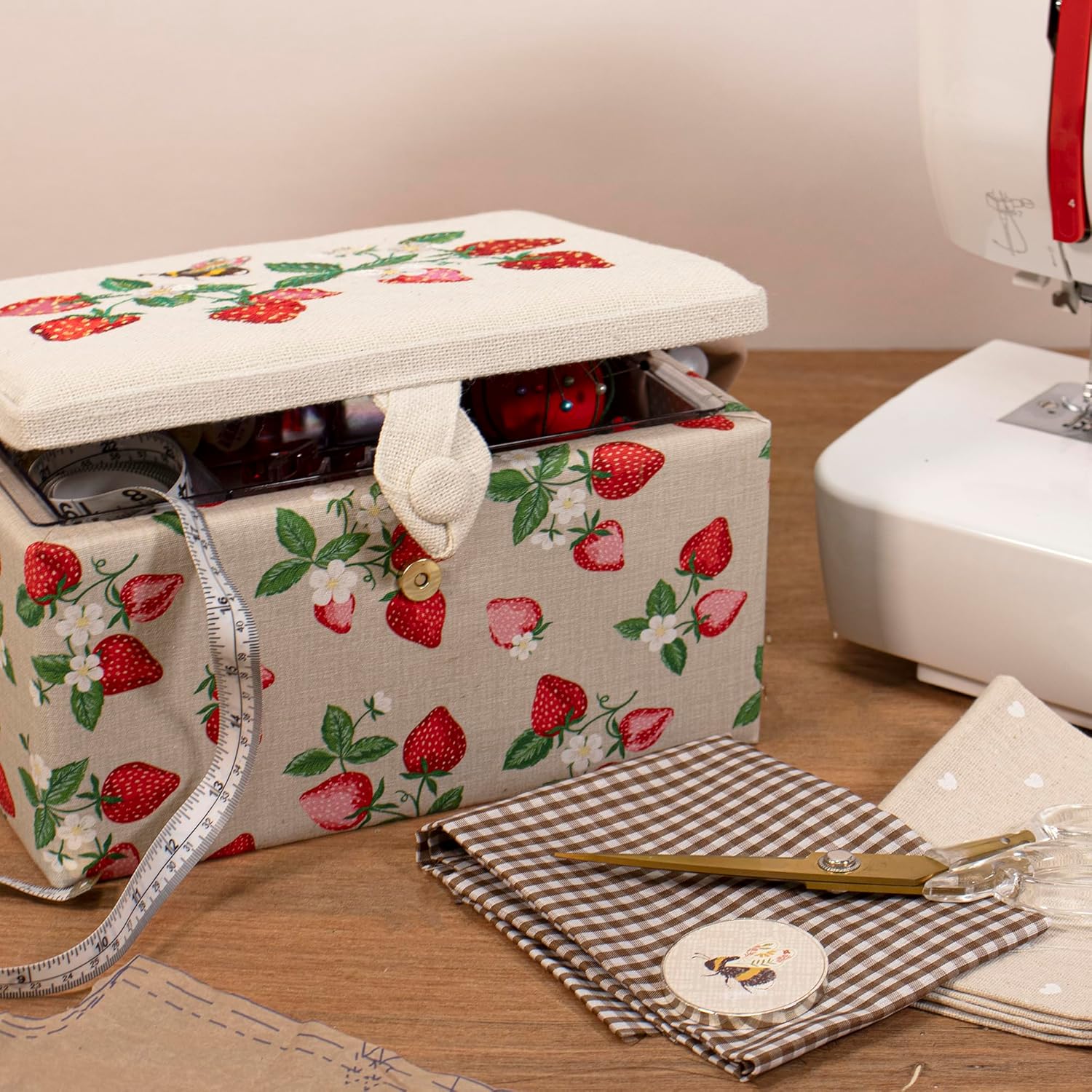 Hobby Gift Medium Sewing Box Craft Storage Box with Handle Internal Accessories Tray Pin Cushion and Pocket for Sewing Knitting and Hobby Supplies