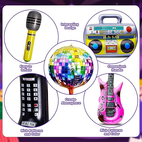 Miniatura 4 de 101 piezas de decoraciones de fiesta de los años 90, paquete de suministros para fiesta de cumpleaños de los 90, incluye bola de discoteca inflable,