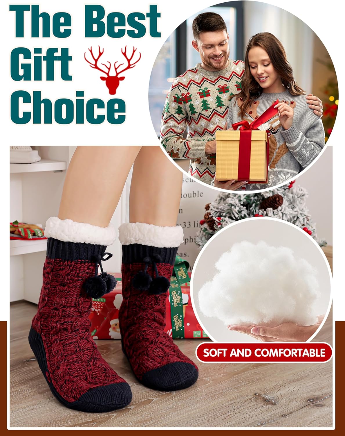 Womens Slipper Fuzzy Grips Socks Fluffy Winter Warm Thick Thermal Cozy Plush Non Slip Cabin Soft Fleece Socks - Image 6