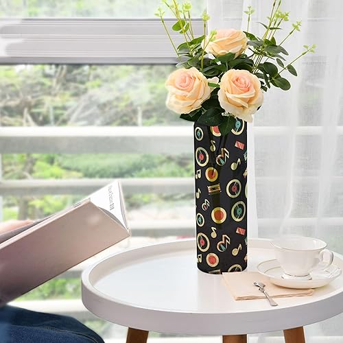 Miniatura 6 de Patrón de música retro, casete de audio, notas musicales, jarrones de flores de plástico para centros de mesa, jarrones cilíndricos transparentes