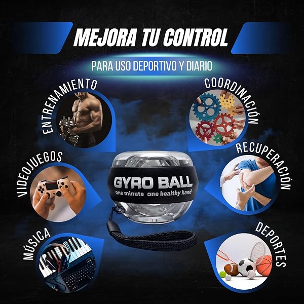 Giroscopio de Mano para Fortalecer Muñeca y Antebrazo PREMIUM PMR SHOP® | Gyro Ball con Inicio Automático y Correa | Ejercitador de Mano Compacto con Funda y Manual - 5