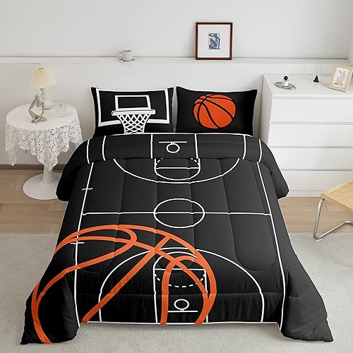 Castle Fairy Juego de edredón de baloncesto tamaño individual de 5 piezas + sábana bajera ajustable