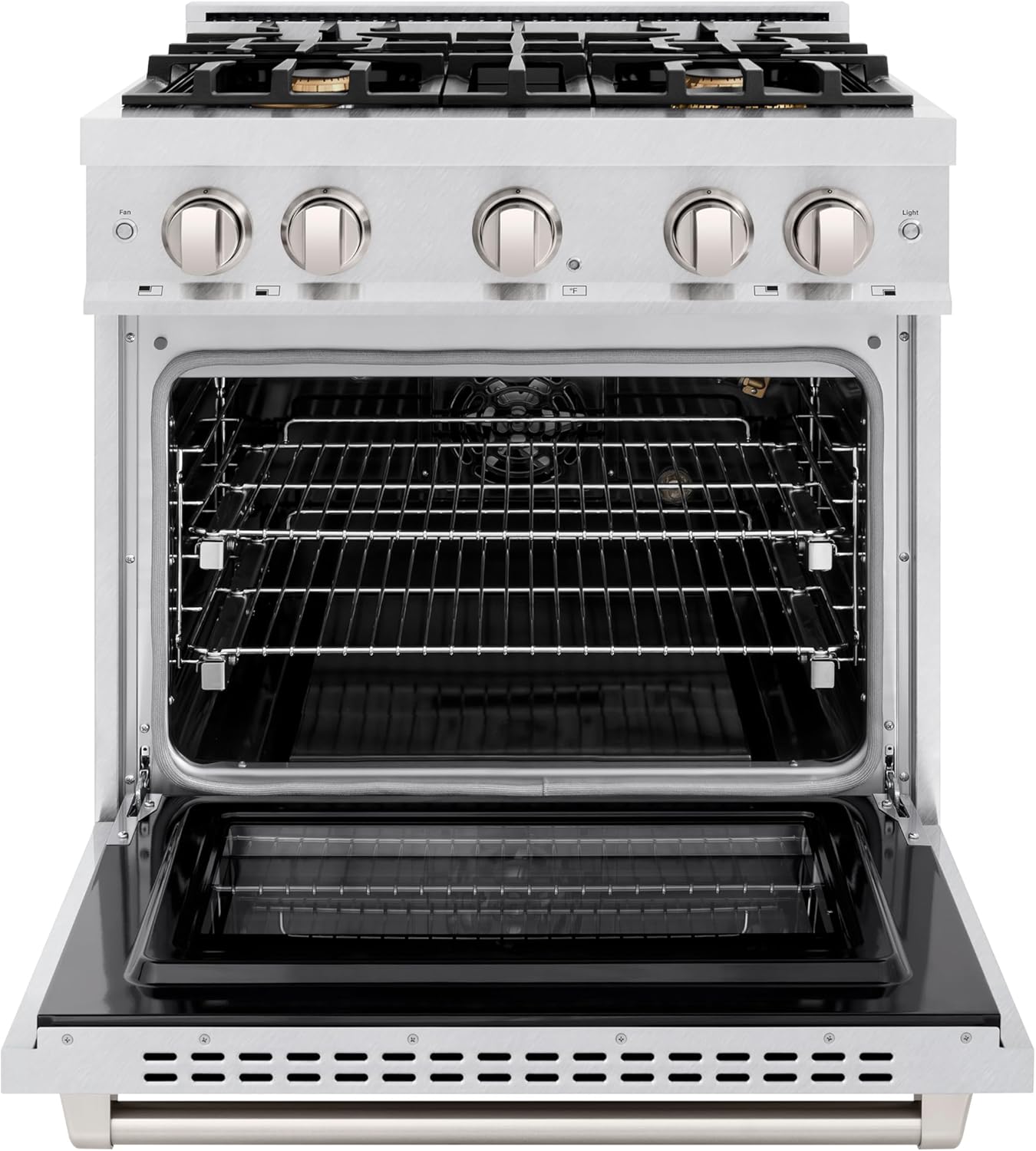 ZLINE 30 in. 4.2 cu. ft. Select Gas Range with Convection Gas Oven in Satin Stainless Steel with 4 Brass Burners (HGRS-BR-30)