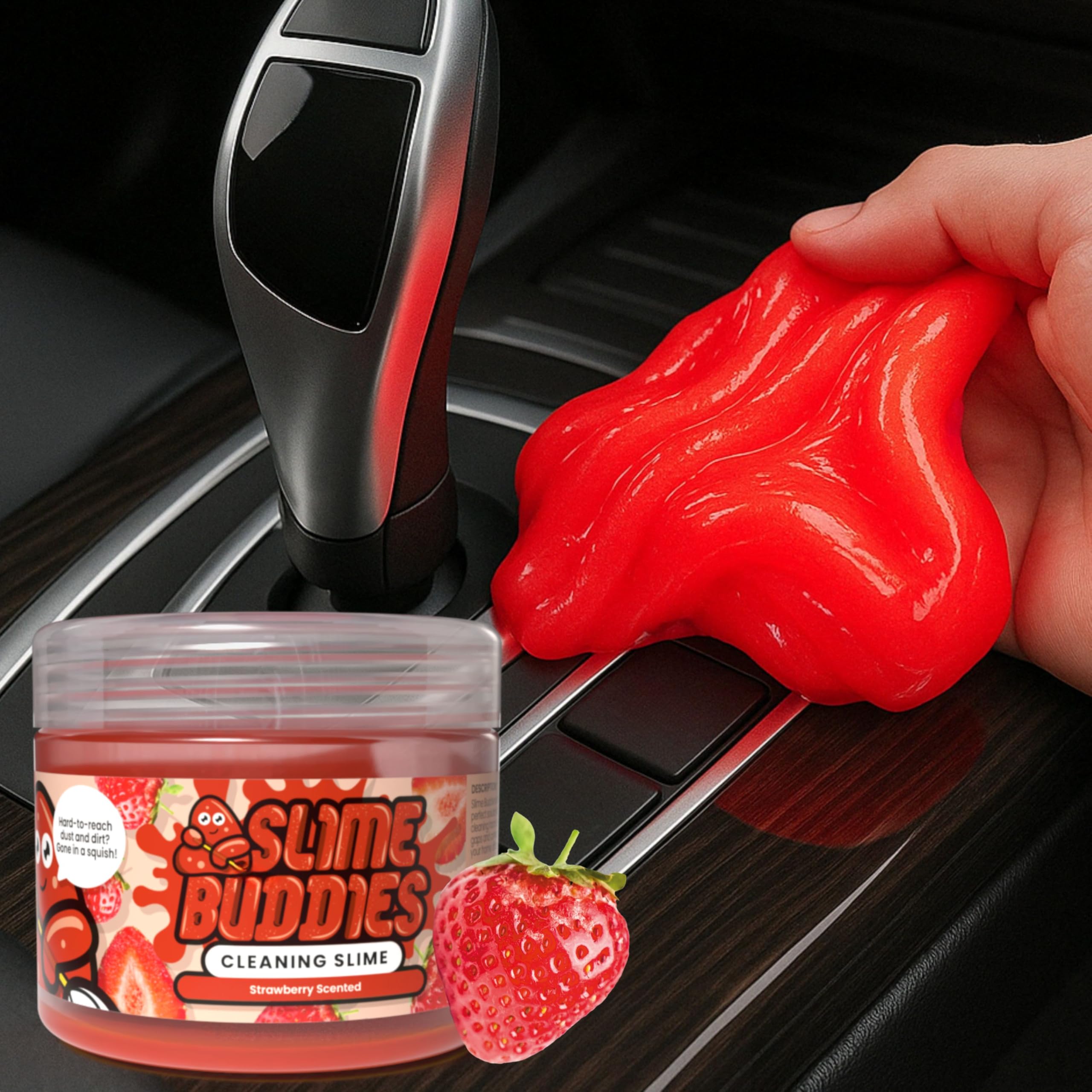 Slime Buddies Cleaning Putty Gel | Car Cleaning Gel for Air Vents & Interiors, Computer, Macbook & Laptop Keyboard Cleaner | Clean Hard to Reach Spaces | Surface Dust Cleaner | Strawberry Scent