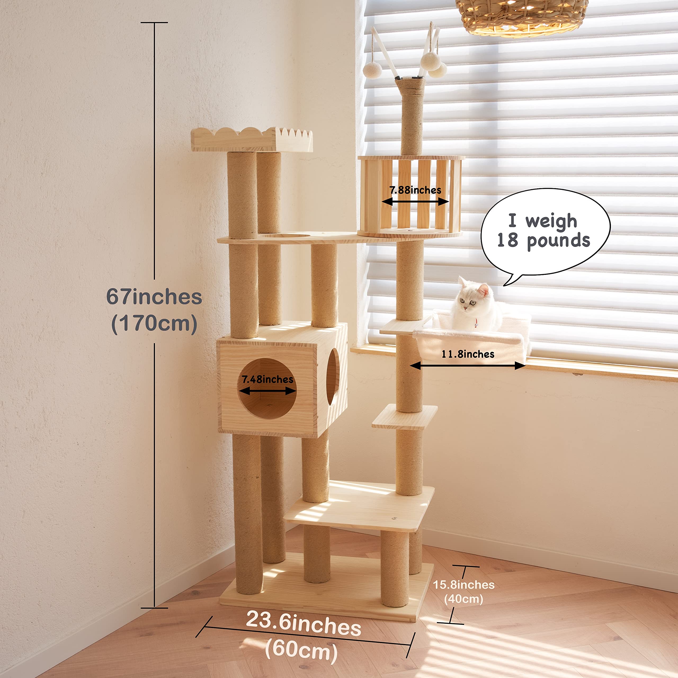 Buy Lazyworm Luxury Solid Wood Cat Tree Wooden Cat Tower Online at