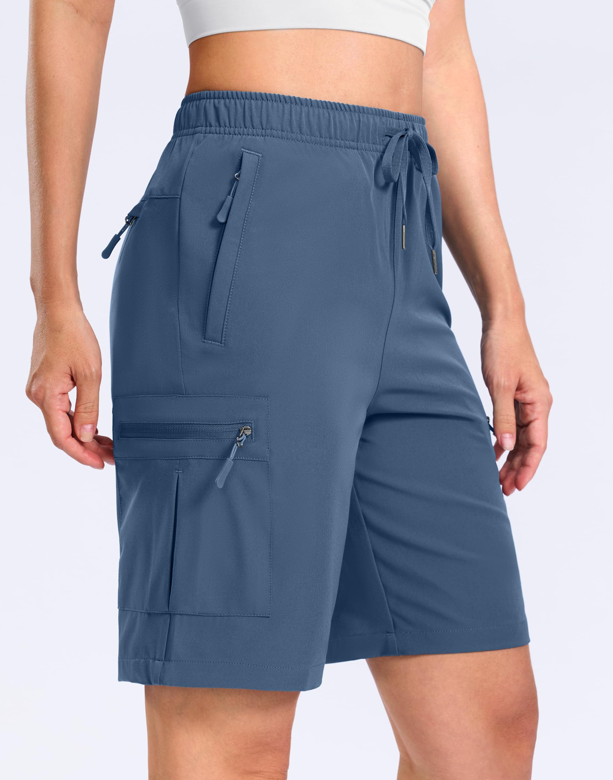 SANTINY Short cargo de randonnée léger pour femme de 17,8 cm/22,9 cm avec 5 poches à fermeture éclair, séchage rapide, court de golf d'été pour femme