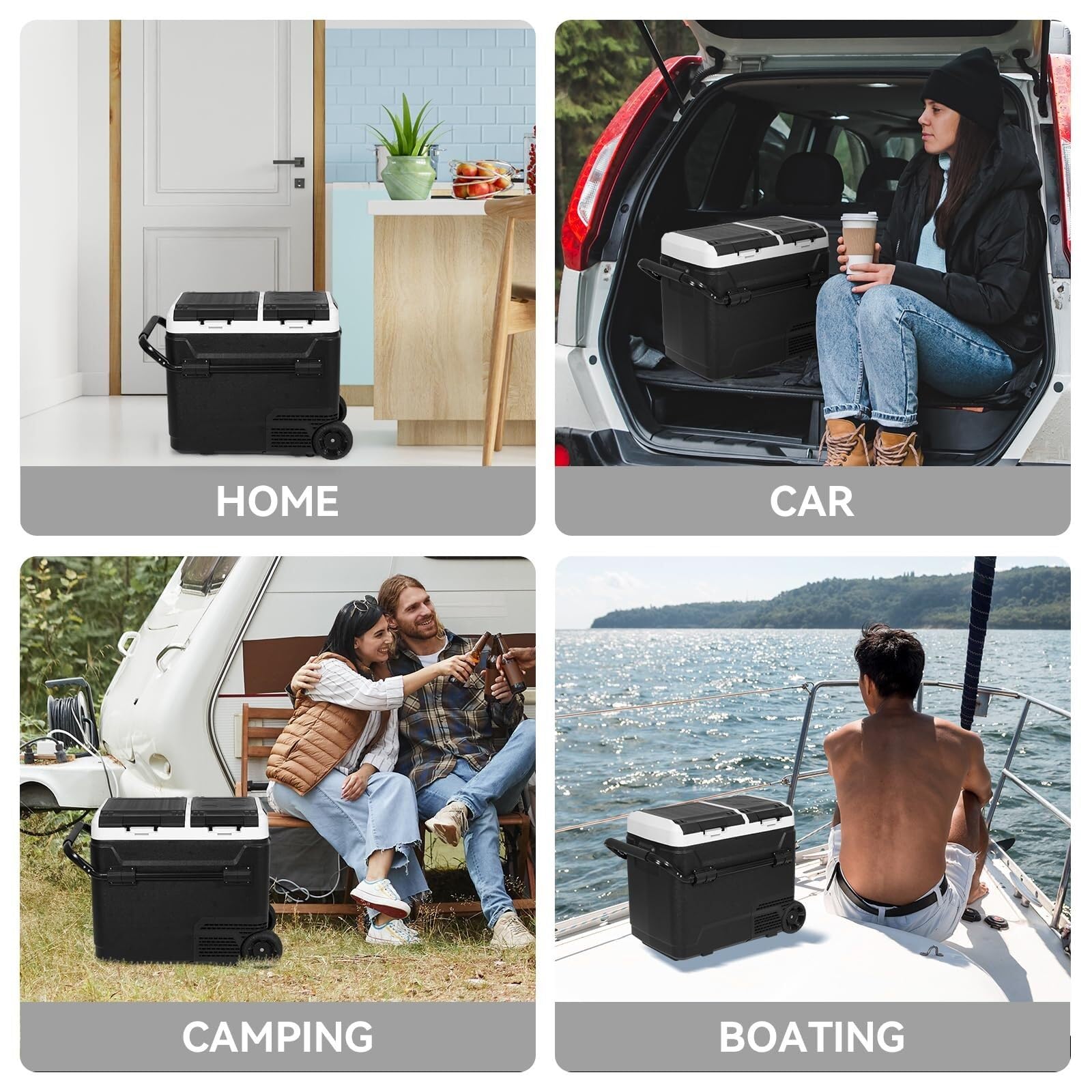 Frigo Auto 60L, Frigo da Campeggio Doppia Zona con Controllo App, 12V/220V, con Maniglia telescopica per Auto, Camion, Camper, Barca, Fino a -20 °C
