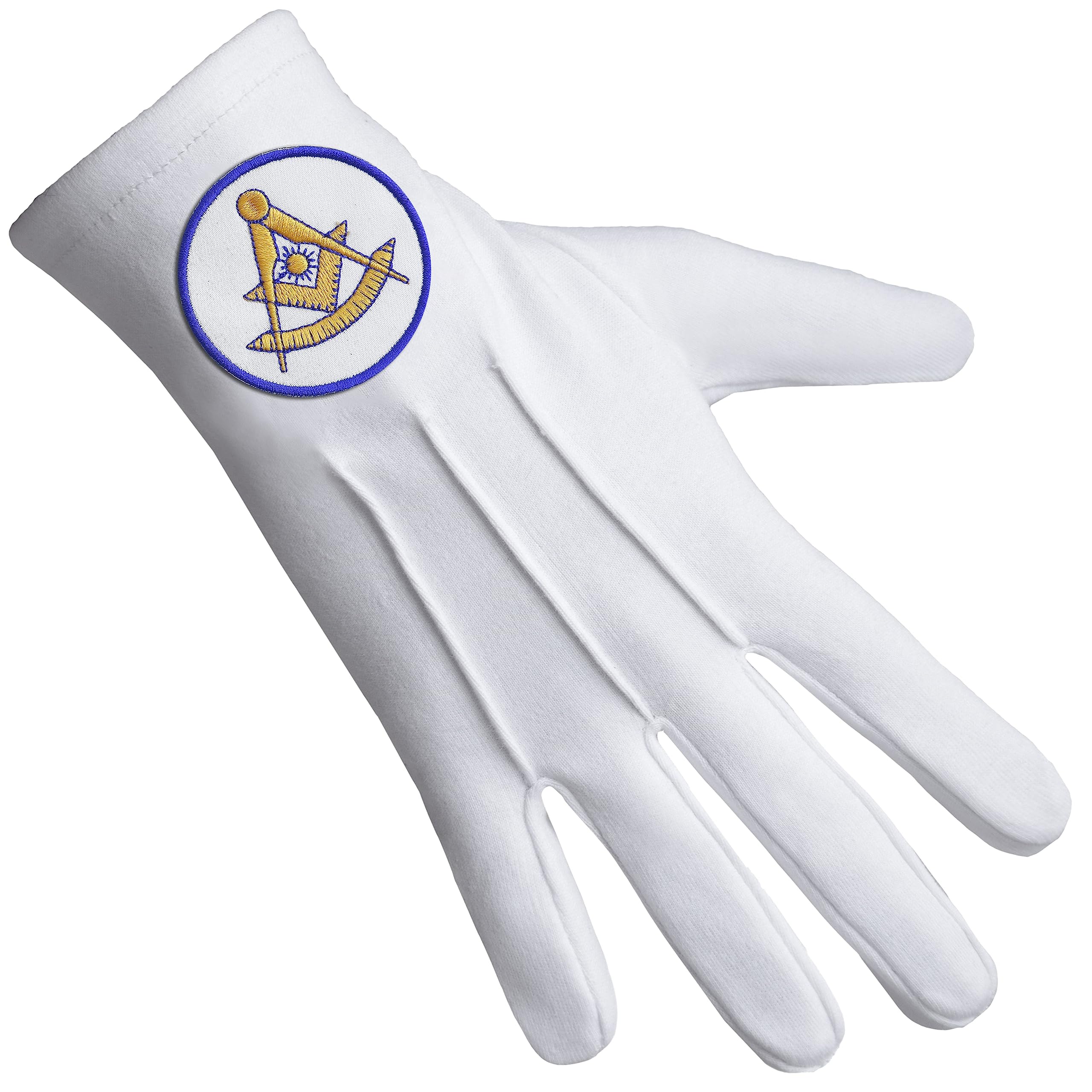 BRICKS MASONS Past Master Blue Lodge California Regulation Glove - Cotton With White Patch With Blue Borders