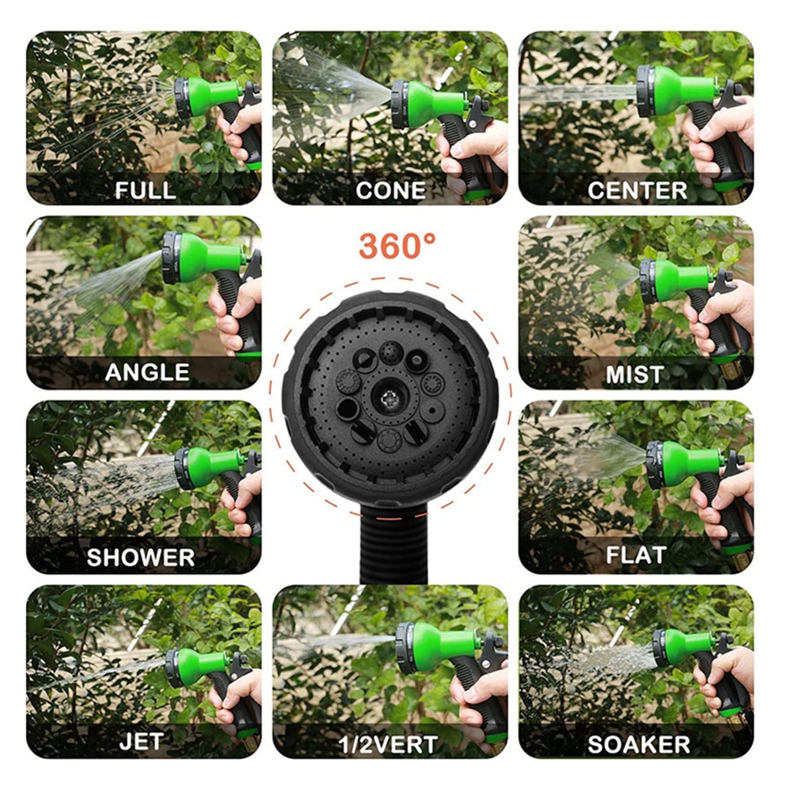 Manguera de agua jardín alta presión, conector doble Metal extensible, carrete Pvc, tuberías for, granja, riego, lavado coches CirculacióN Fluida(Green black,1/2''_75FT-22.5M)