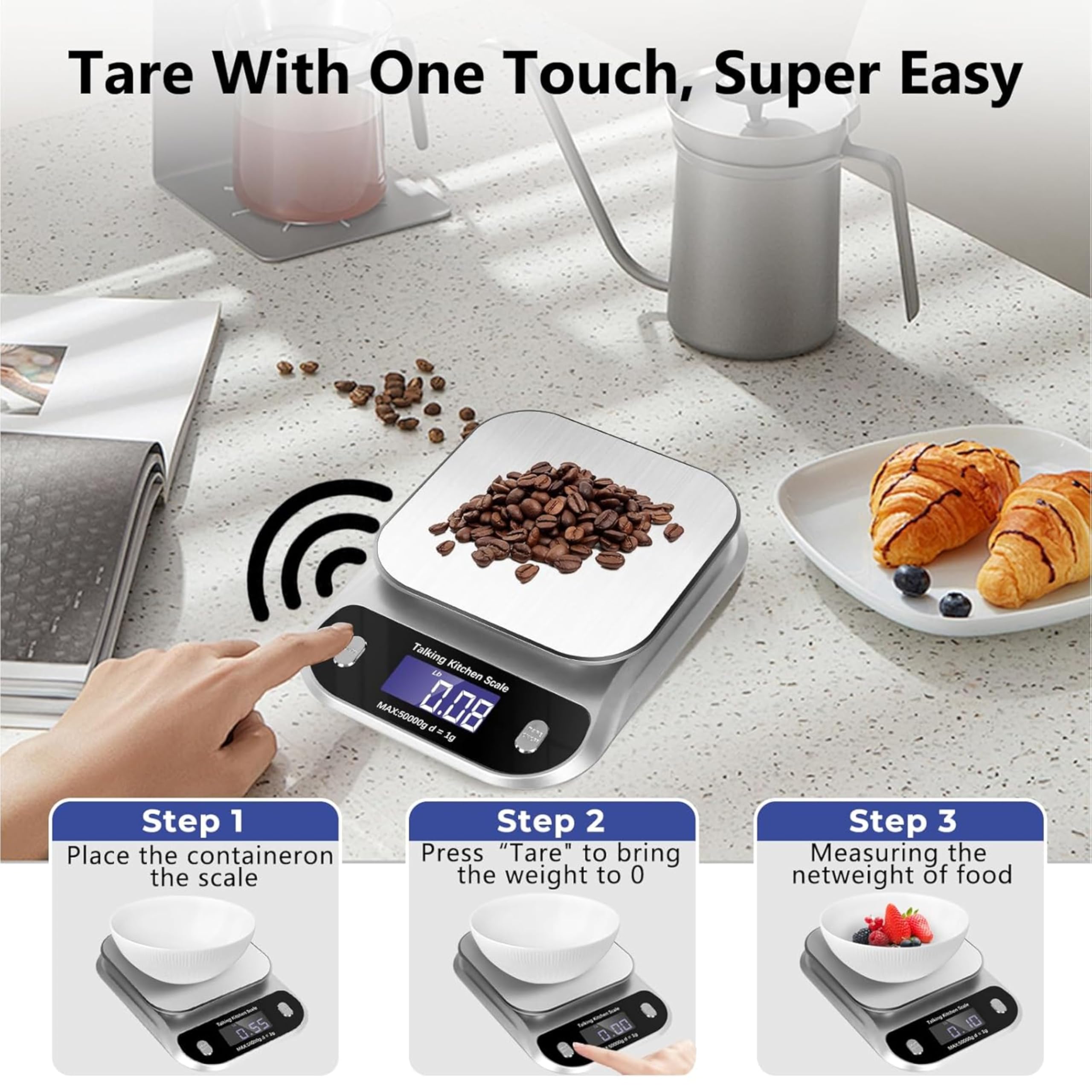 Talking Kitchen Scale for Blind with Voice Output – Digital Kitchen Measuring Scale, High Precision Kitchen Weight Scale with Tare Function, Gram/Ounce Conversion, Accessible Blind Kitchen Scale 1