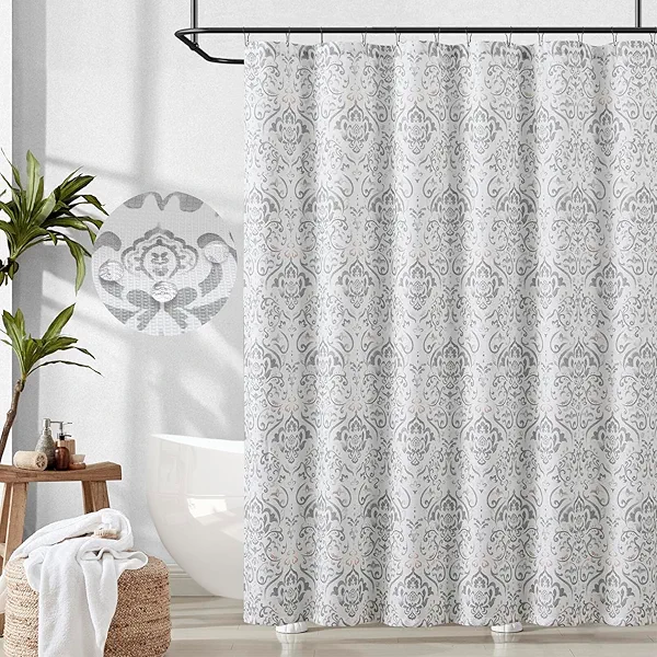 jinchan Grey Floral Shower Curtain Medallion Damask Farmhouse Shower Curtains for Bathroom Watercolor Retro Vintage Pattern Waterproof Fabric Bath Decor with 12 Hooks 70x72 Inches