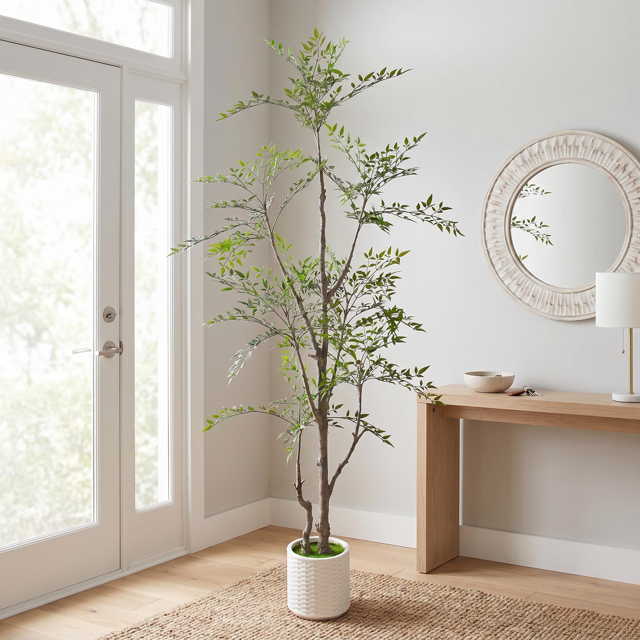 ZKIODV Sztuczna roślina bambusowa Nandina Domestica w doniczce, Święty bambus, sztuczna roślina pokojowa, duże sztuczne rośliny, do salonu, biura, korytarza, zielona
