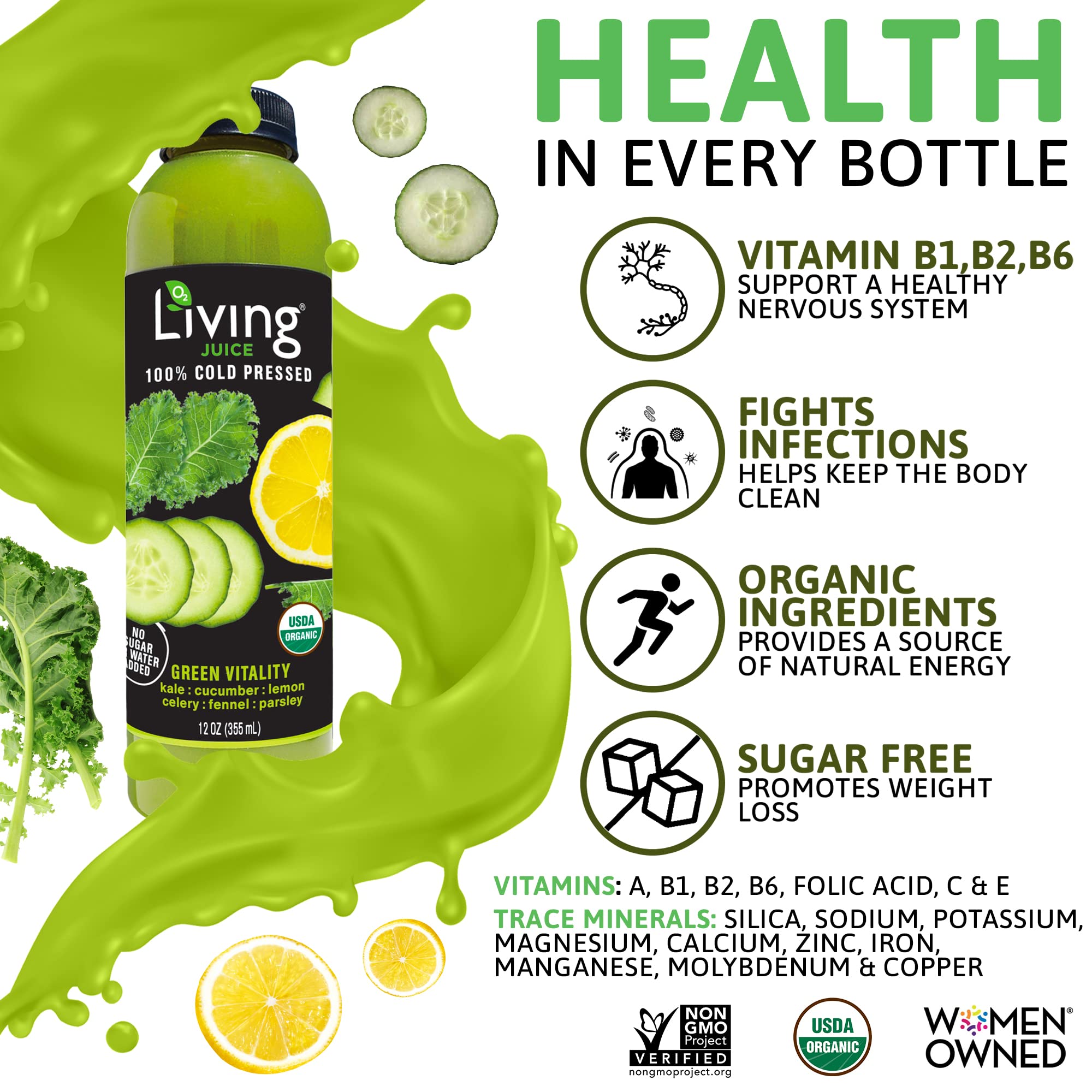 Buy O2 Living Juice Green Vitality Organic ColdPressed, No Sugar or
