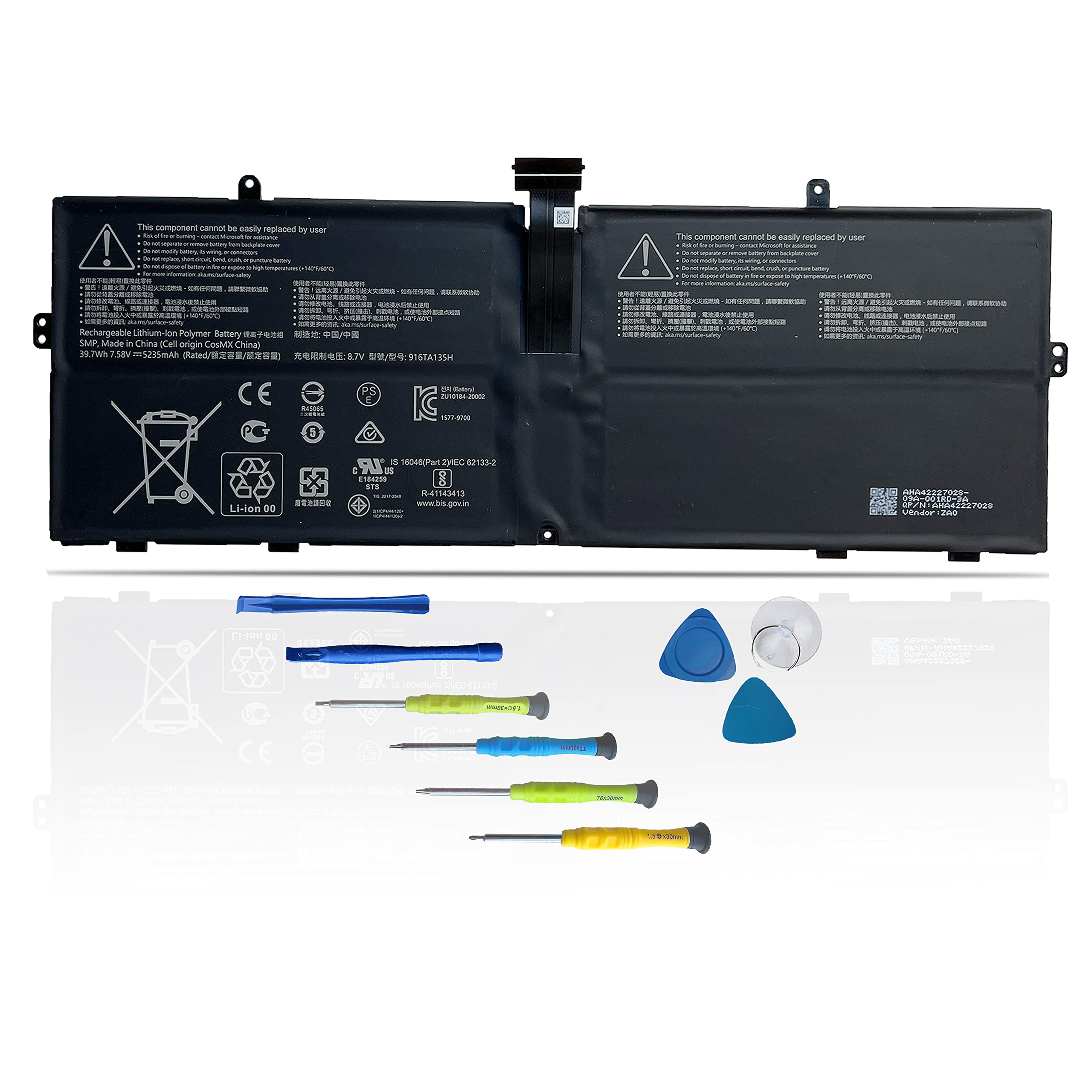 ASODI 916TA135H DYNZ02 Laptop Battery Compatible with Microsoft Surface Laptop Go Model 1943 12.4-Inch 39.7Wh/5235mAh 7.58V