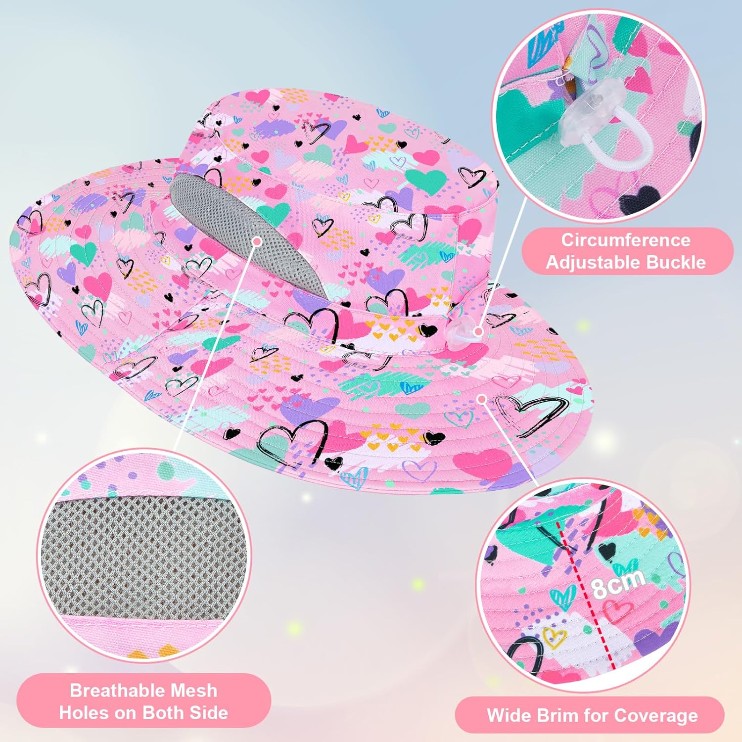 Kids Sun Hat for Girls Mesh Bucket Hat Toddler UV Protection Beach Hat Kids Foldable Fishing Hat for Girls 2-8 Years - Image 4