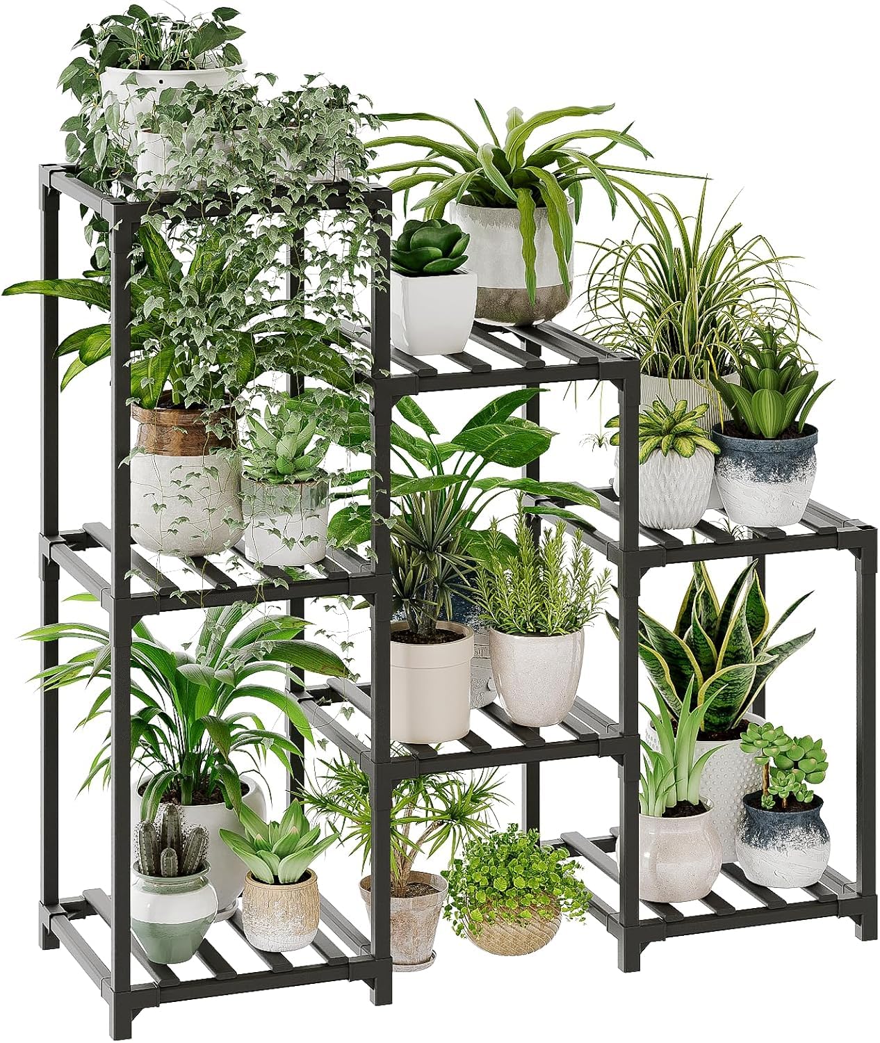 Bamworld Plant Shelf Indoor Outdoor Flower Stand Wooden Plant Stand for 7 Levels Patio Balcony Garden Gardening Mother Gifts (Black)