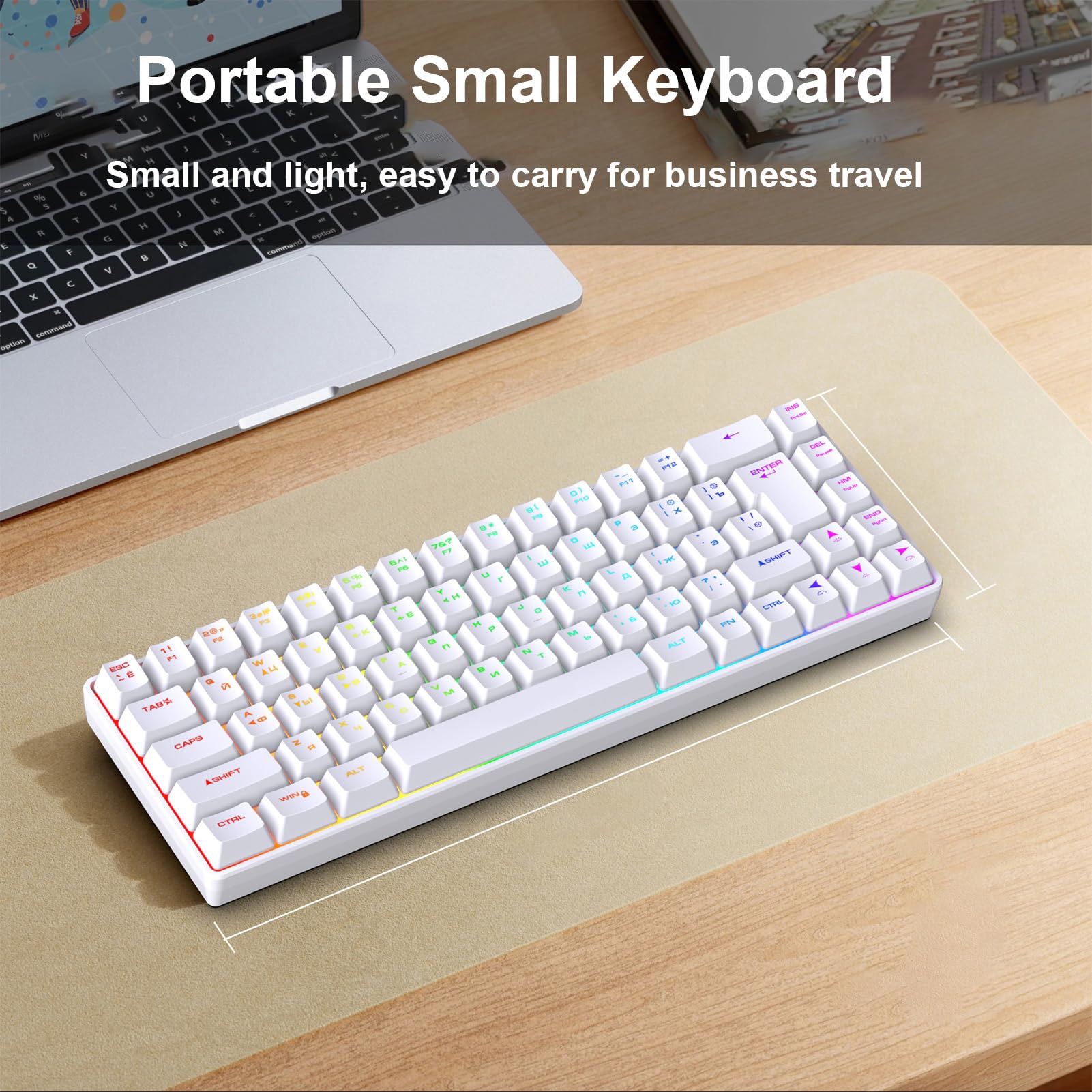 Annadue 68 Kluczowa Rosyjska Angielska Klawiatura Gier, Odwrotna Klawiatura Mechaniczna RGB z 18 Trybami Oświetleniowymi, USB Podłączonymi dla Graczy na PC (WHITE)