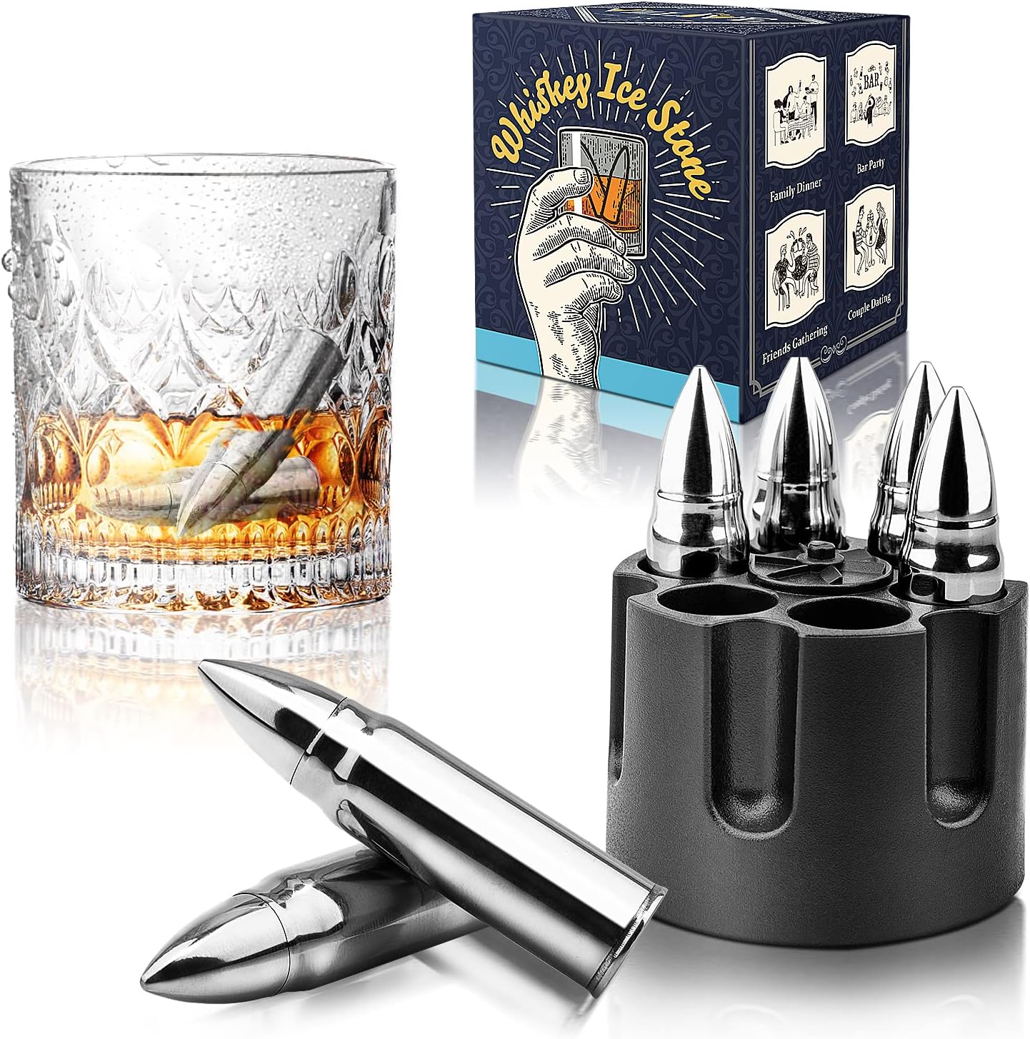 piedras de hielo de whisky plateadas
