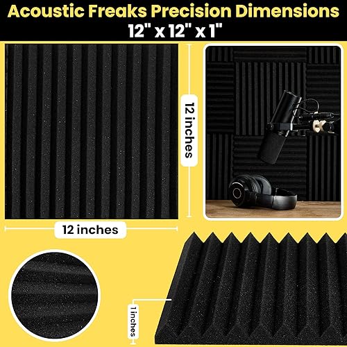Miniatura 4 de Paquete de 52+1 paneles de espuma acústica  Paneles de espuma de alta densidad a prueba de sonido de 12 x 12 x 1 pulgada para paredes con
