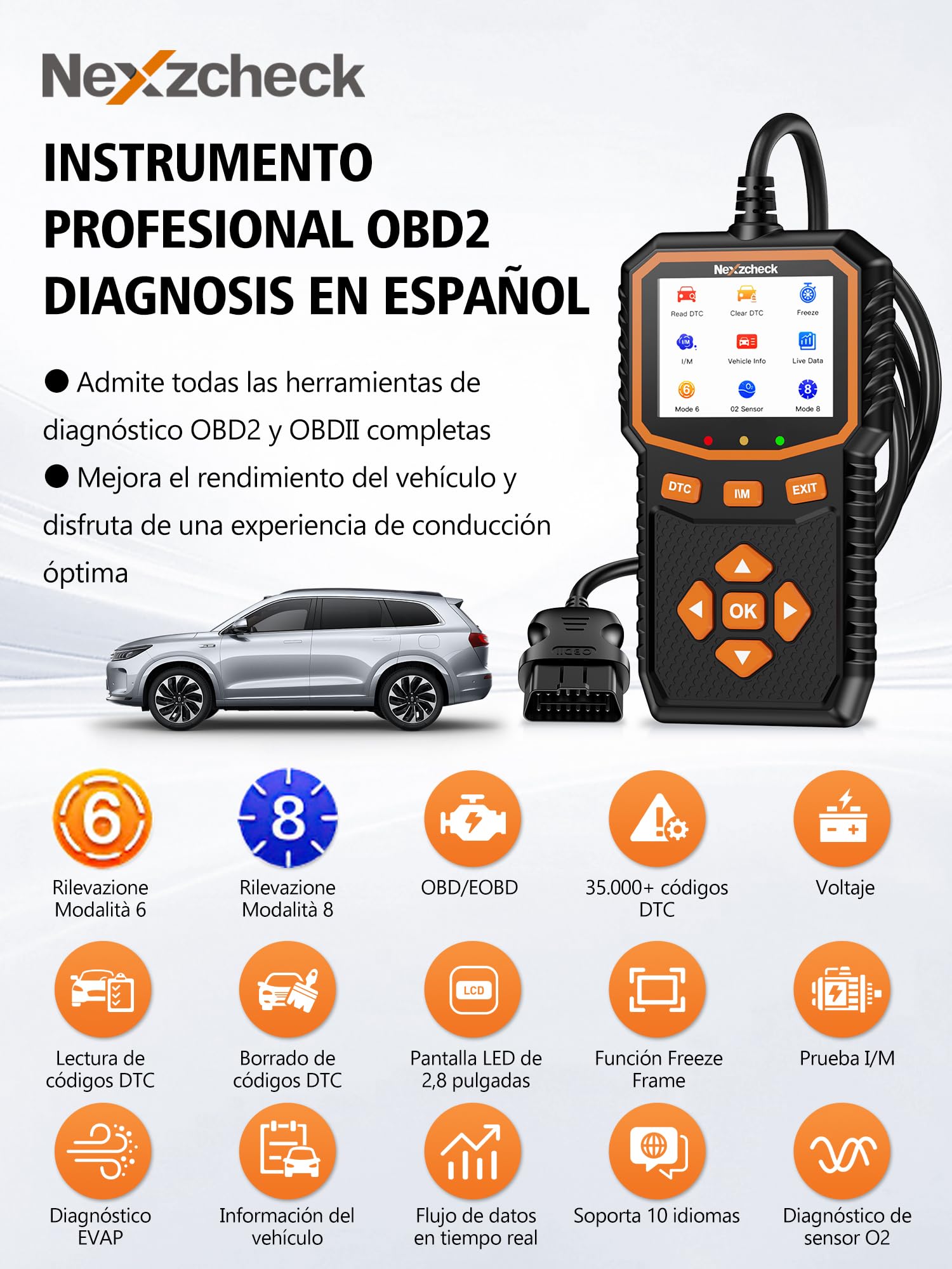 OBD2 Diagnosis Coche Scanner OBD: Máquina Diagnosis OBD2 Multimarca Apoya Español - Lector Diagnóstico para Borrar Códigos de Error Controlar Luz Motor Compatible BMW Mercedes Audi Vehículos OBDII