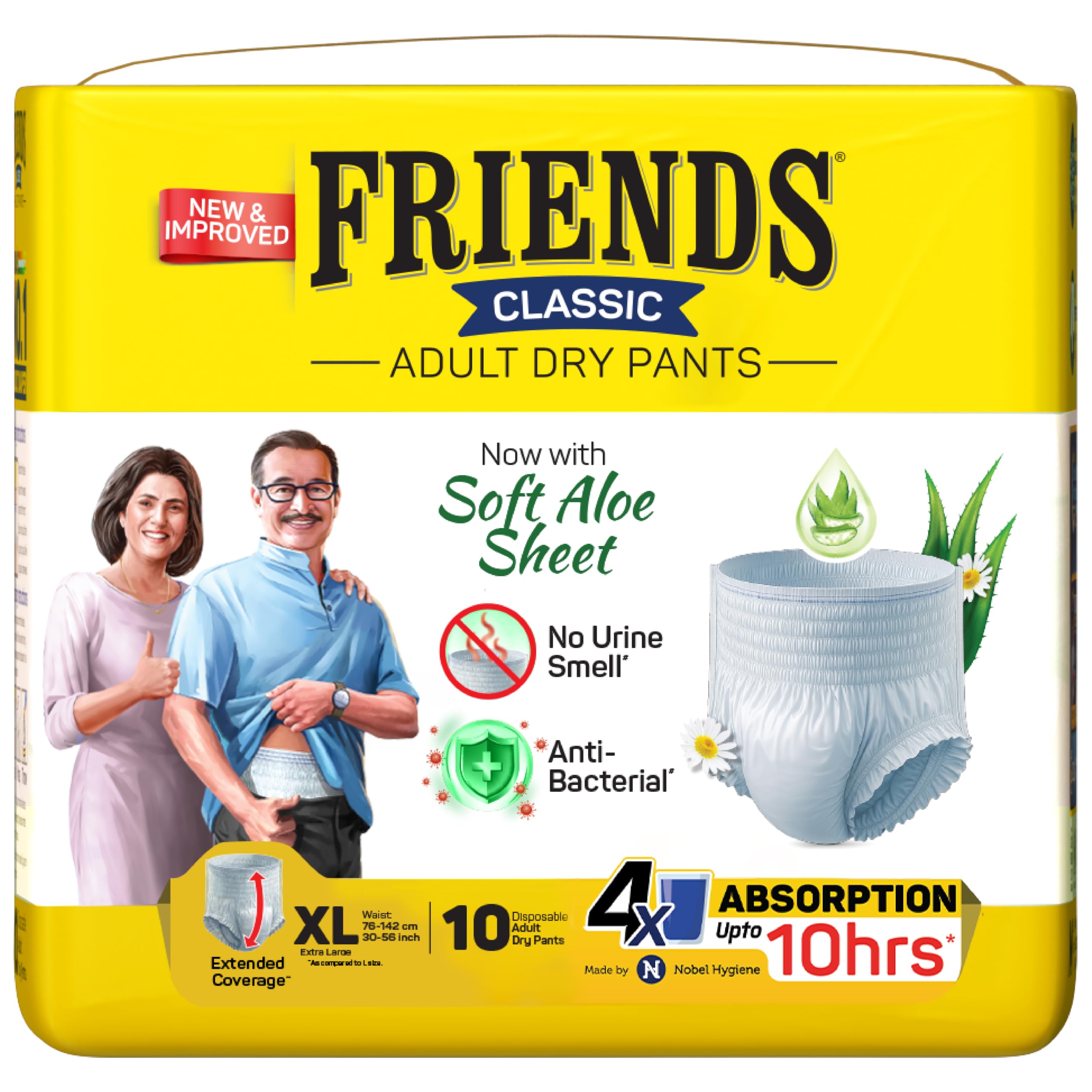 Friends Classic Adult Diapers Pants Style - 10 Count (Extra Large) with odour lock, Unisex, Leakproof, Elastic Waist and Anti-Bacterial Absorbent Core - Waist Size 30-56 inch; 76-142 cm-image-28