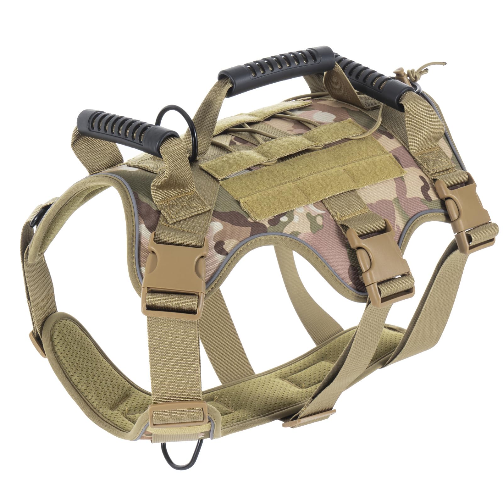 RUYICZB Tactical Dog Harness, No Pull Adjustable Reflective Military Dog Harness with Handle And DIY Molle& Loop Panels, Heavy Duty Service Dog Vest for Walking Hiking Training,Camo,M