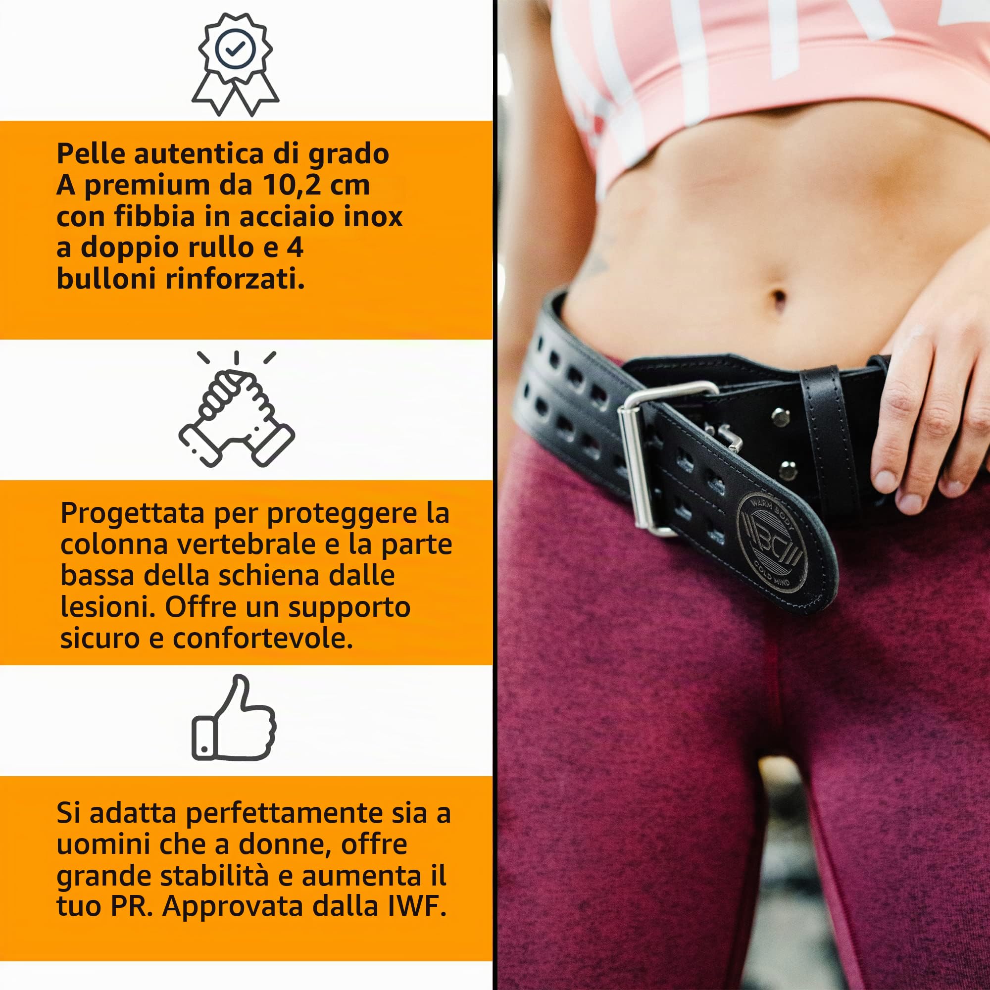 WARM BODY COLD MIND Cintura Palestra - 100% Pelle/10cm - Approvato per la Competizione Sollevamento Pesi, Cintura Powerlifting Bodybuilding Squat Cross Allenamento, Cintura Lombare Palestra Uomo Donna