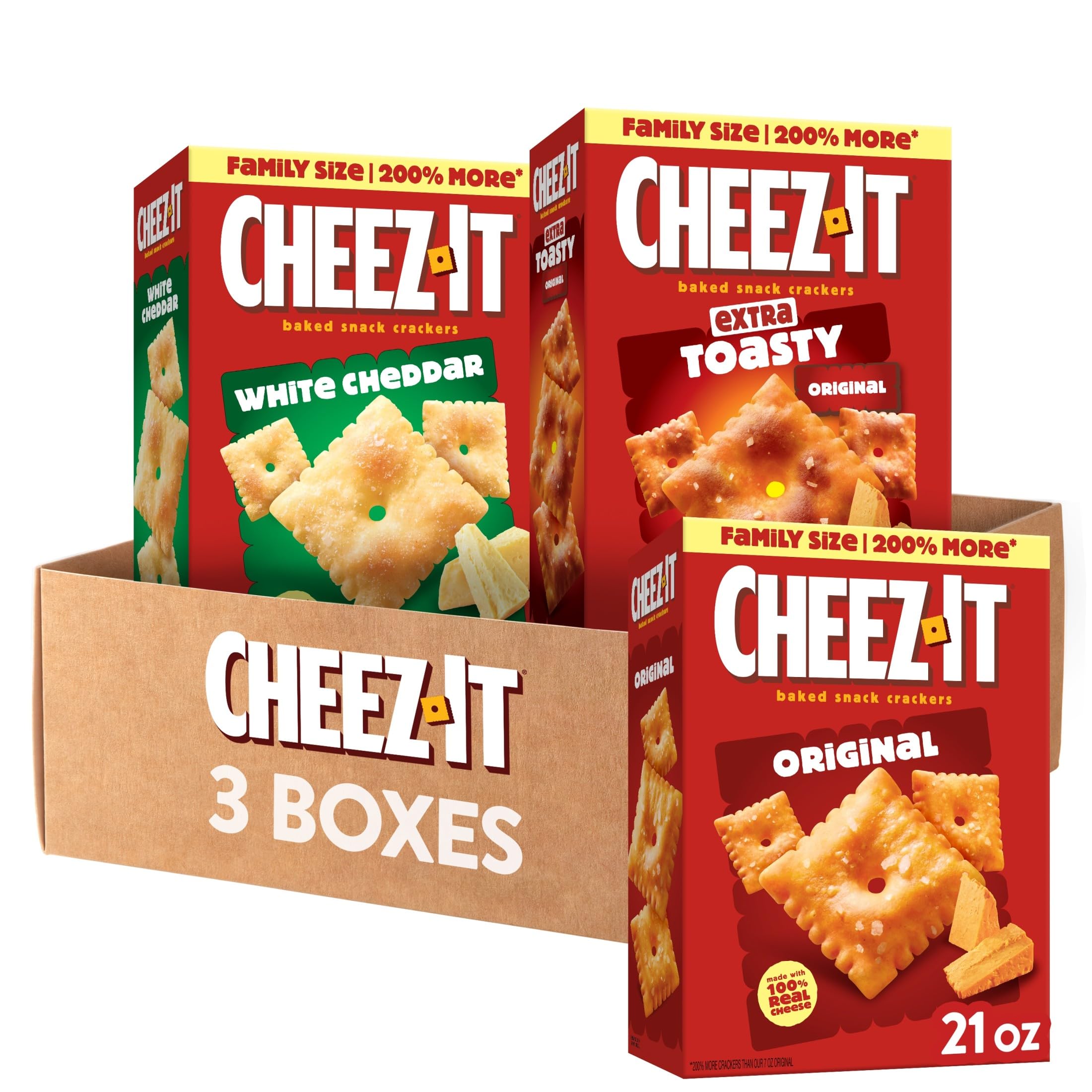 Cheez-It Cheese Crackers, Baked Snack Crackers, Lunch Snacks, Family Size, Variety Pack (3 Boxes)