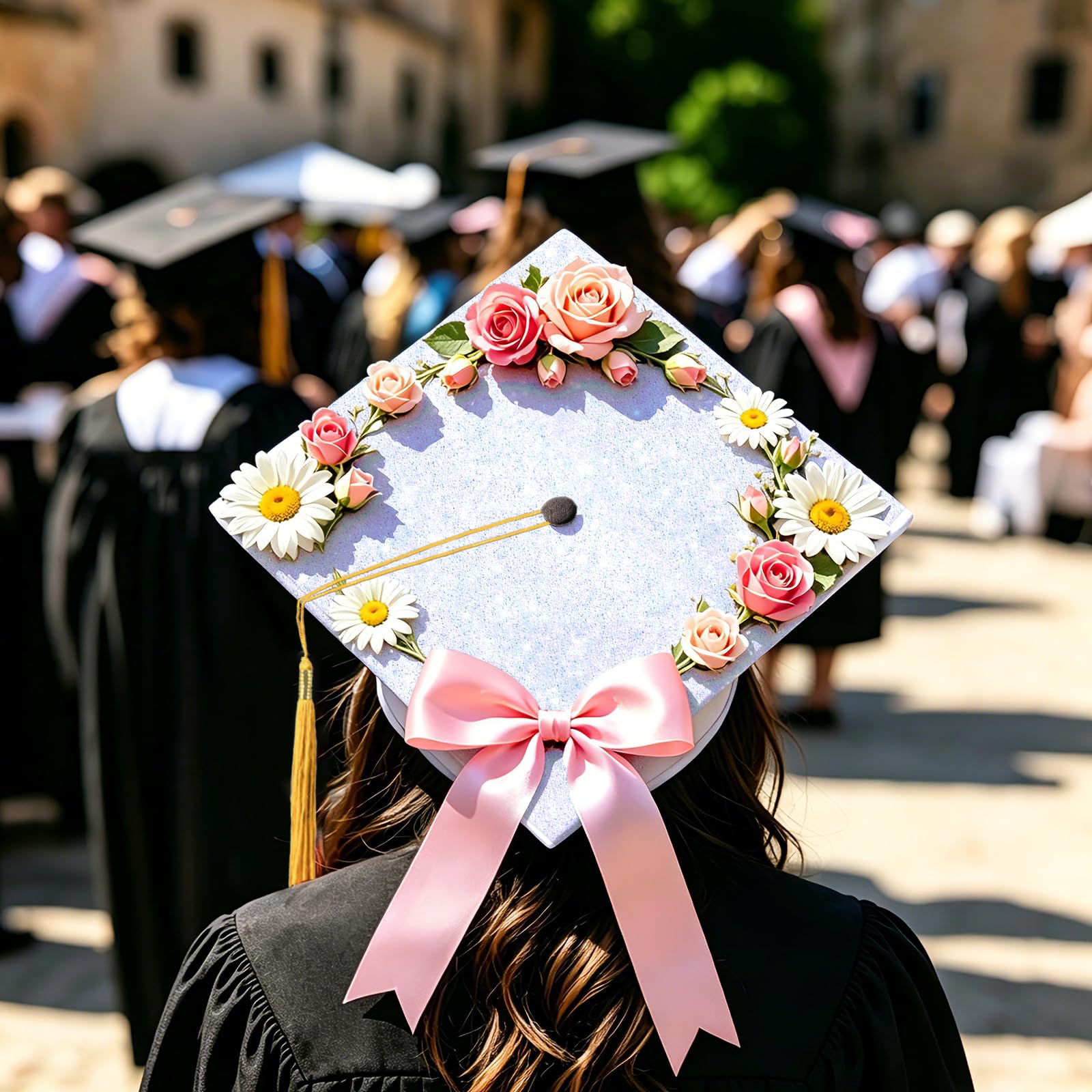6 Sheets Graduation Cap Decoration Blank Grad Cap Topper Self-Adhesive Glitter Grad Hat Topper Cover Decor for 2026 DIY Graduation Cap Decoration, White — view 5