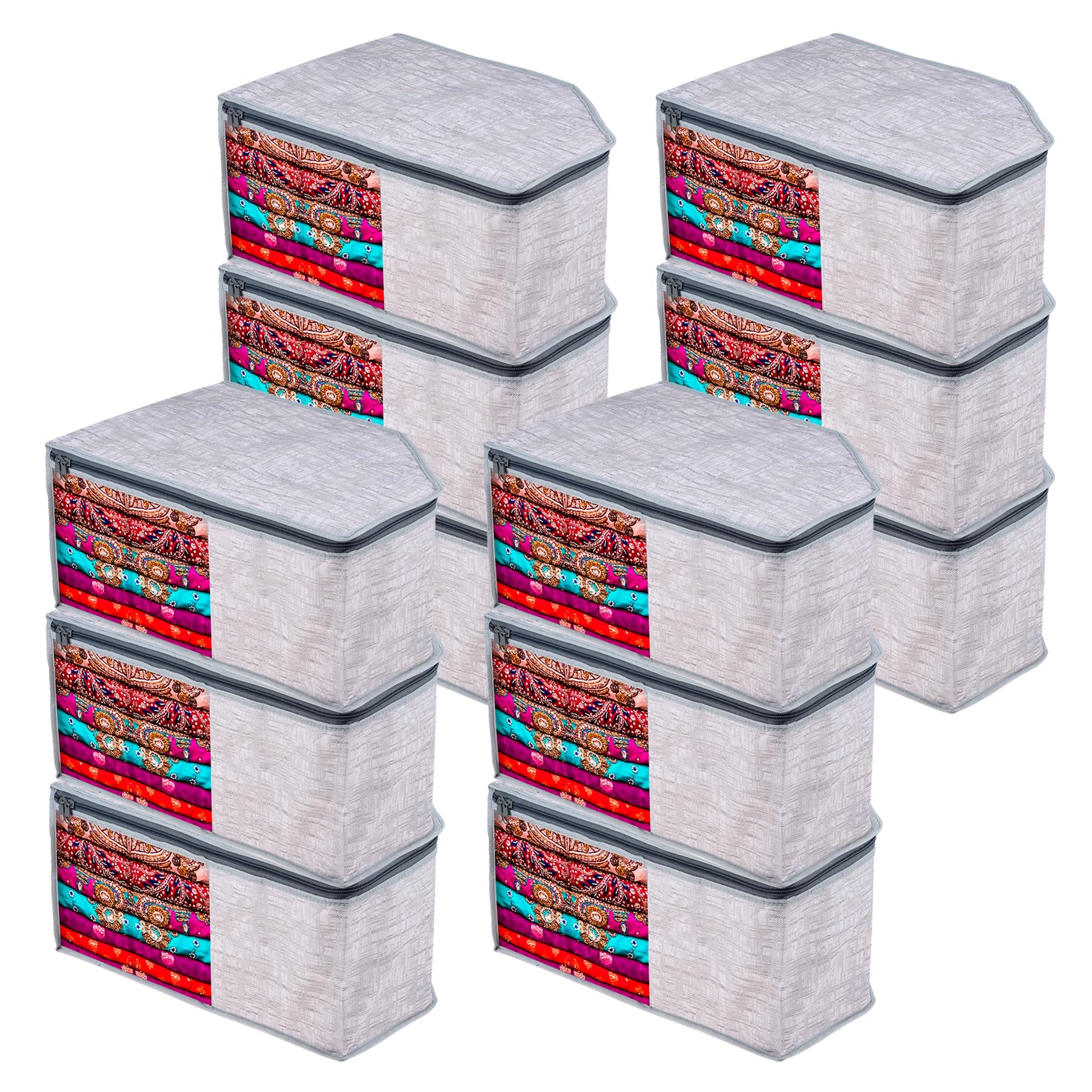 Heart Home Blouse Cover | Clothes Storage Bag | Zipper Closure Wardrobe Organizers | Clothes Organizer with Transparent Window | Jute Printed Clothes Bag | Pack of 12 | Gray (B0CQRCFV9R) Amazon Price History, Amazon Price Tracker
