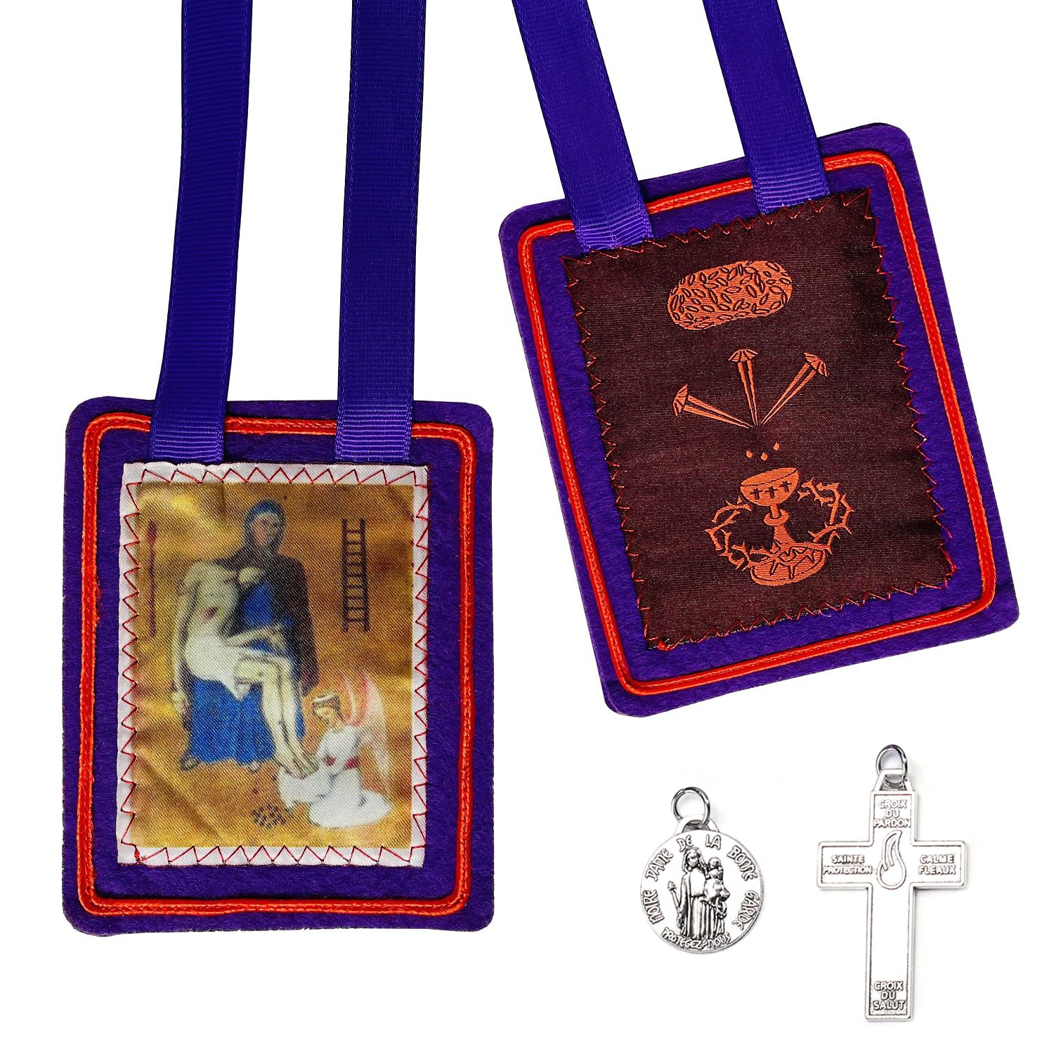 TALPGOD Purple Escapularios Catolicos Catholic Scapular Marie Julie Jahenny of Benediction with Protection Cross of Forgiveness and Medal of Our Mother of Good Guard
