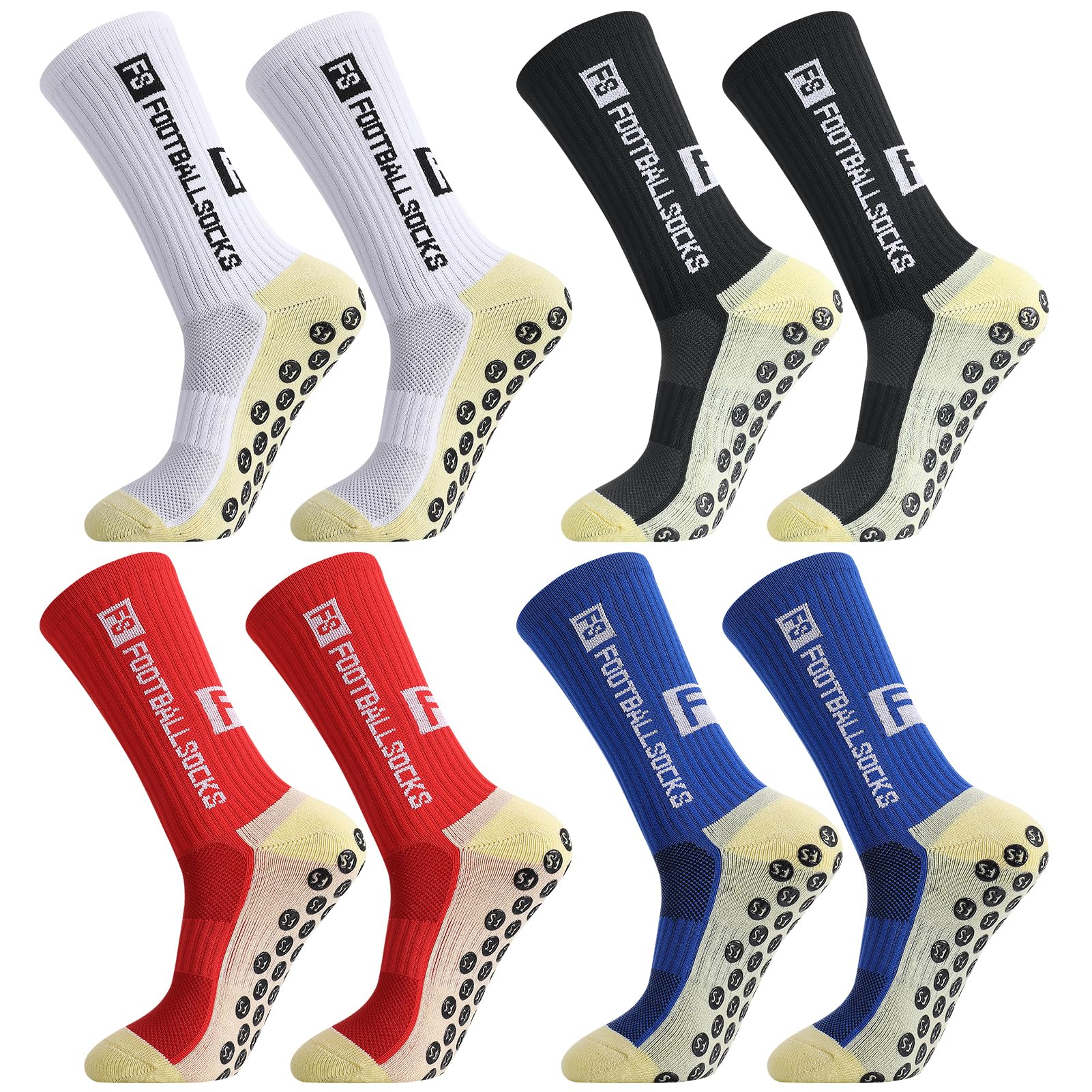 Utensilsto 4 paia di calzini da calcio da uomo e bambino, calzini da calcio 35-39 40-44, antiscivolo, antiscivolo, per calcio, basket, corsa, rugby tennis