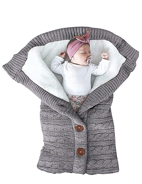 XMWEALTHY Unisex Infant Swaddle Blankets Soft Thick Fleece Knit Baby Girls Boys Stroller Wraps (Baby Grey1)