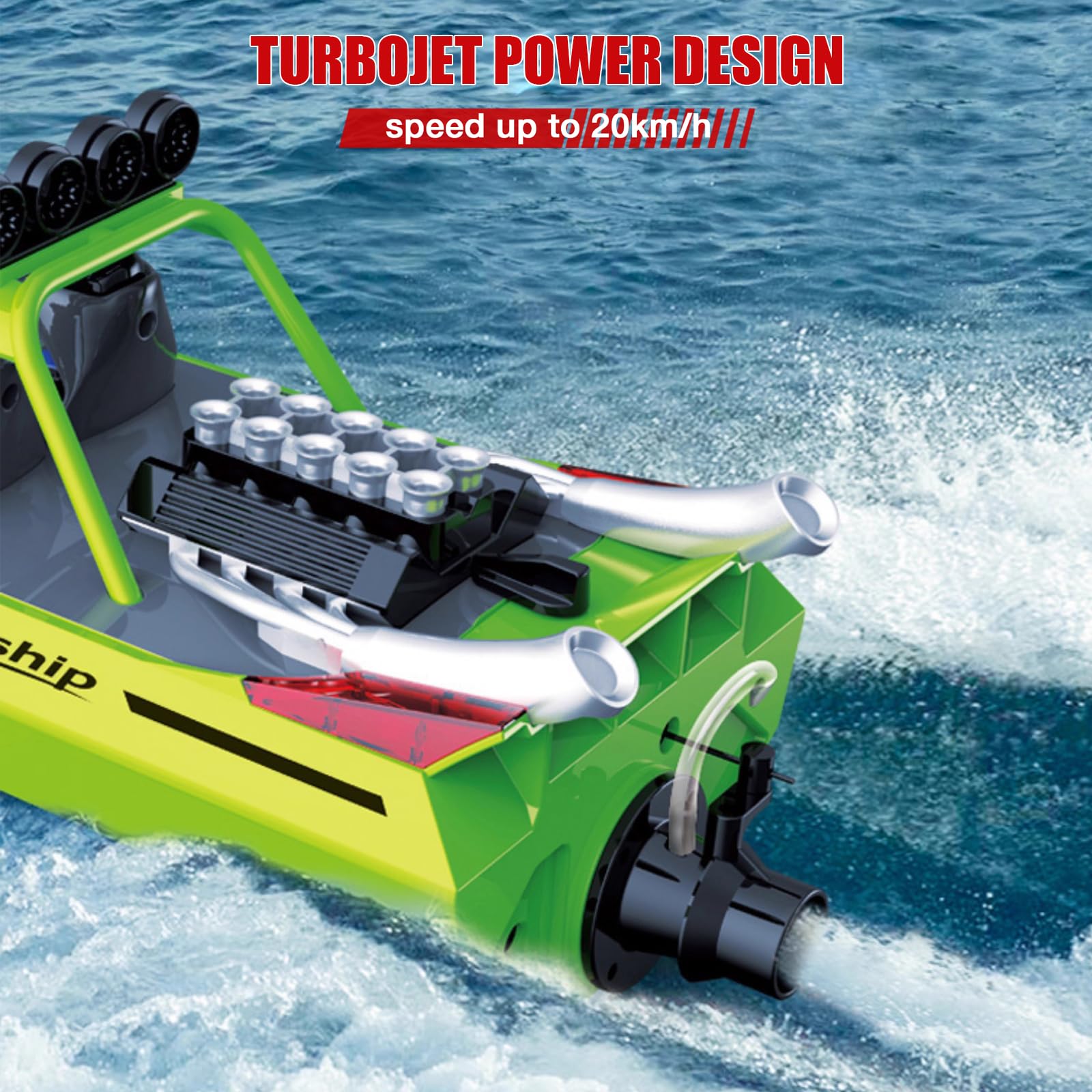 ARRIS Barca RC ad alta velocità con telecomando da 2,4 GHz, 2 batterie ricaricabili e luci a LED per piscina, laghi d'acqua, jet boat RTR per adulti, regali giocattoli (verde)