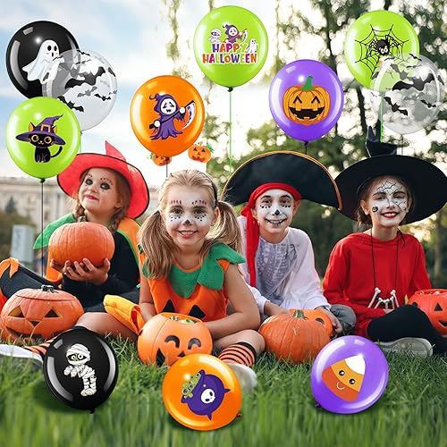 Miniatura 6 de Decoración de 50 globos de Halloween, adorables globos de látex de calabaza y araña espeluznante para niñas, fiesta de primer cumpleaños,