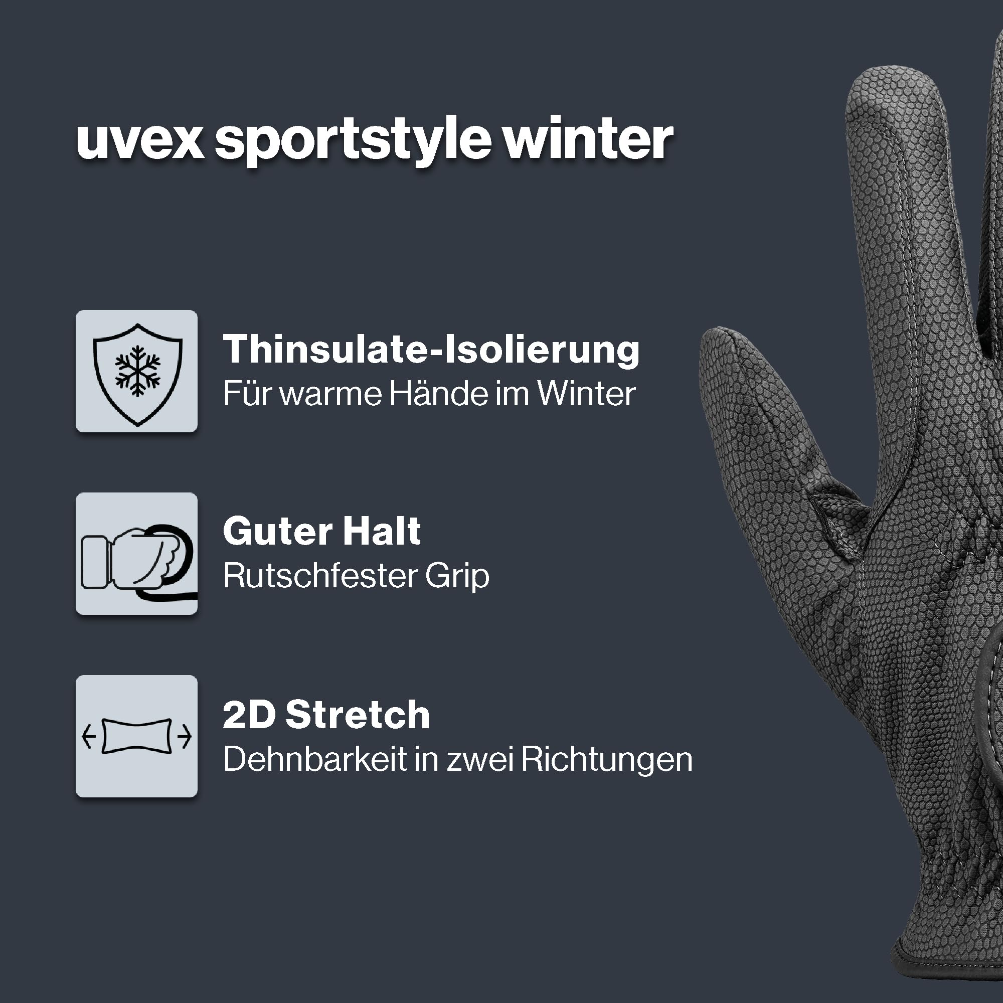 Uvex Sportstyle Winter - Dehnbare Reithandschuhe für Damen und Herren - Exzellenter Grip & Äußerst Strapazierfähig - Thinsulate Material