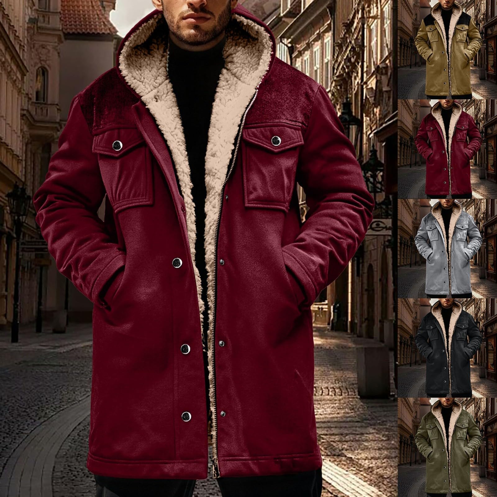 Generisch Giacca invernale da uomo, calda, in pile, da uomo, invernale, in flanella, con molte tasche, giacca termica vintage, giacca da lavoro, classica, casual, per lavoro d'ufficio