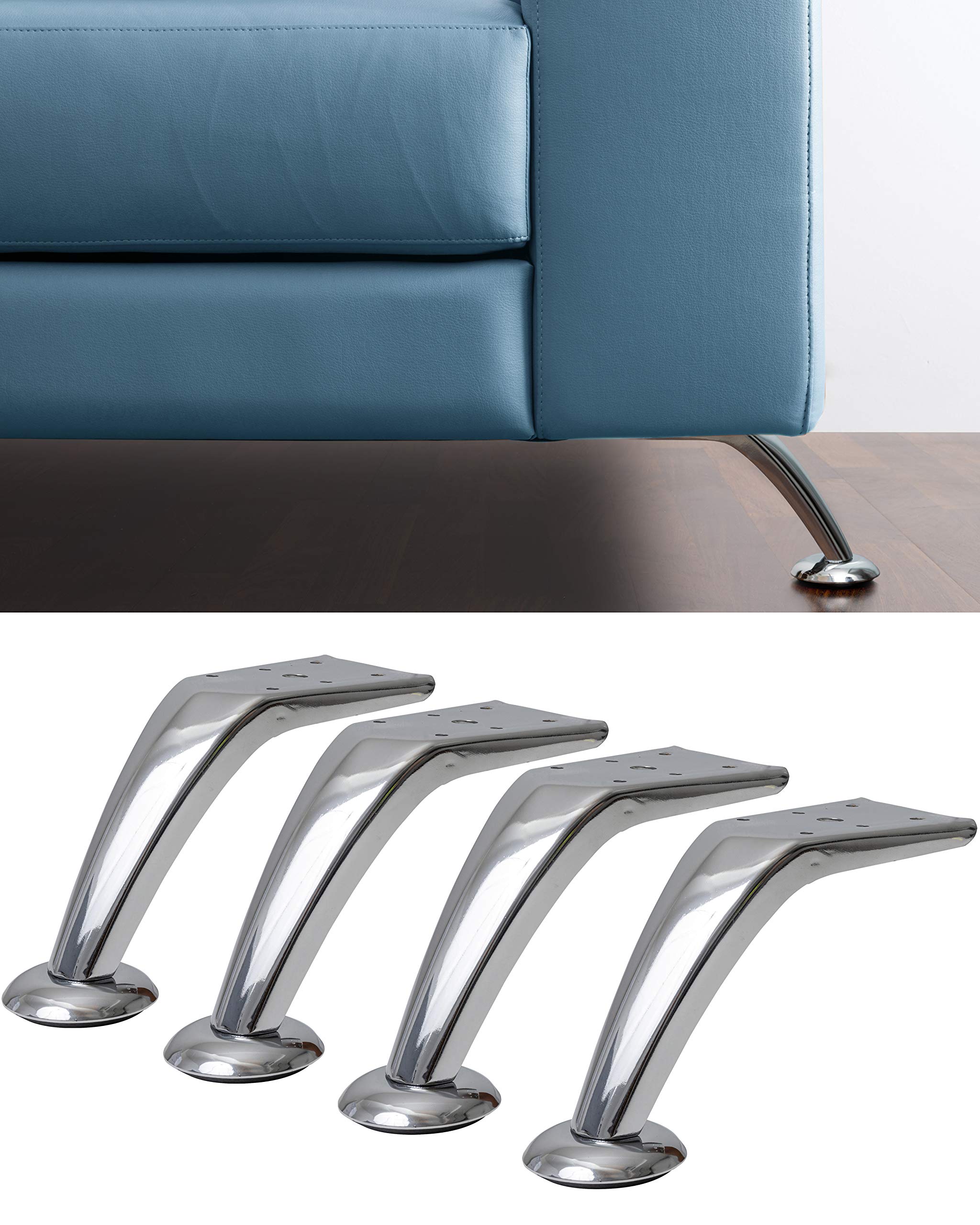 IPEA 4X COBALTO Furniture and Sofa Feet - Set of 4 Iron Legs - Elegant Design Feet for Armchairs, Cabinets, Furniture - Chrome Colour - Height 120mm