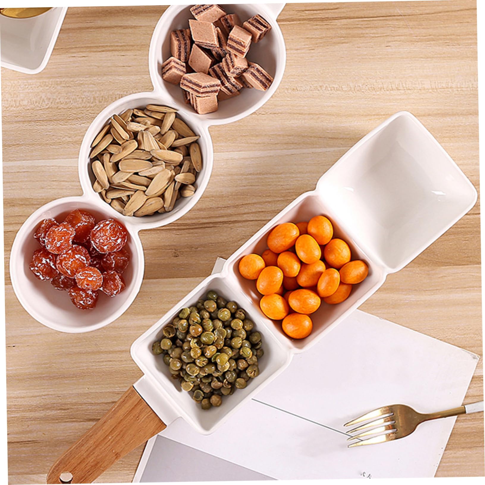 LIFKOME 2 piezas Bol de Cerámica de Compartimentos con Mango para Snacks y Frutas para Salsas y Aperitivos Casa o