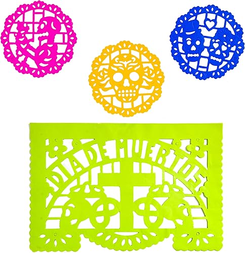 Miniatura 6 de Dia de Muertos / Día de los Muertos, 30 manteles individuales redondos y 10 pequeños manteles individuales, decoración de Altar de Ofrendas, papel