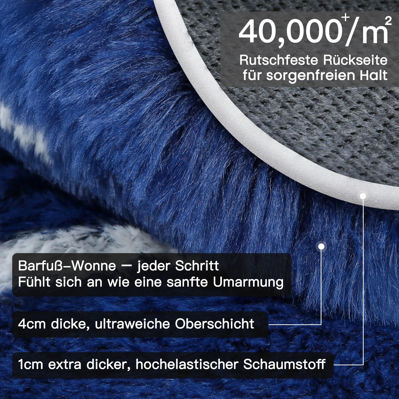 Sour Lemon Tappeto Salotto Pelo Lungo a Righe, Tappeto Camera da Letto Antiscivolo Lavabile, Grande Tappeto Shaggy Morbido Moderno per Soggiorno e Cameretta Bambini, Blu navy e bianco, 160x230 cm