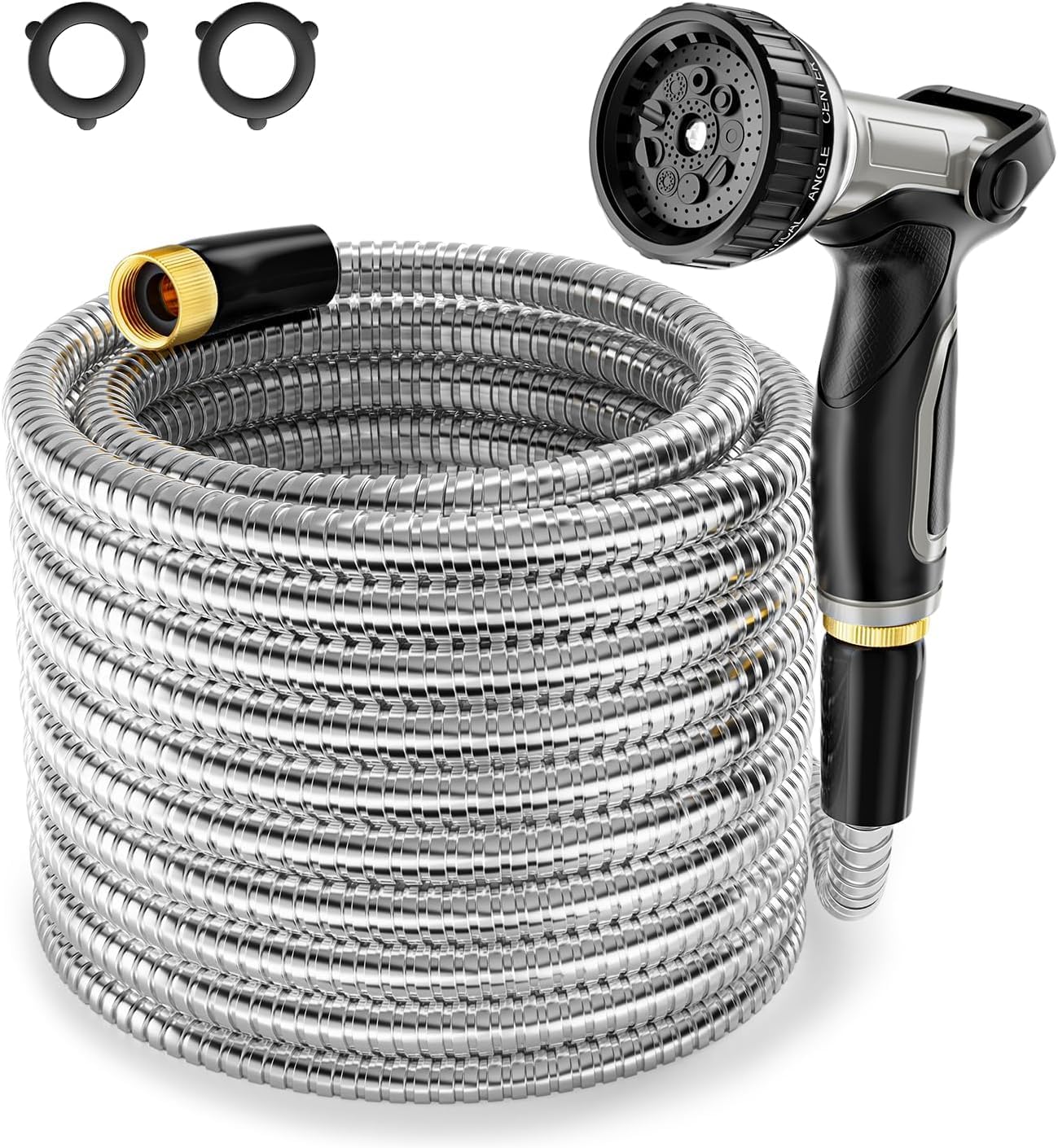 1/2" 304 Stainless Steel Garden Hose, 150FT Water Pipe with Heavy Duty Metal Nozzle for Yard, Outdoor, Lawn - Flexible, Never Kink & Tangle, Puncture Resistant