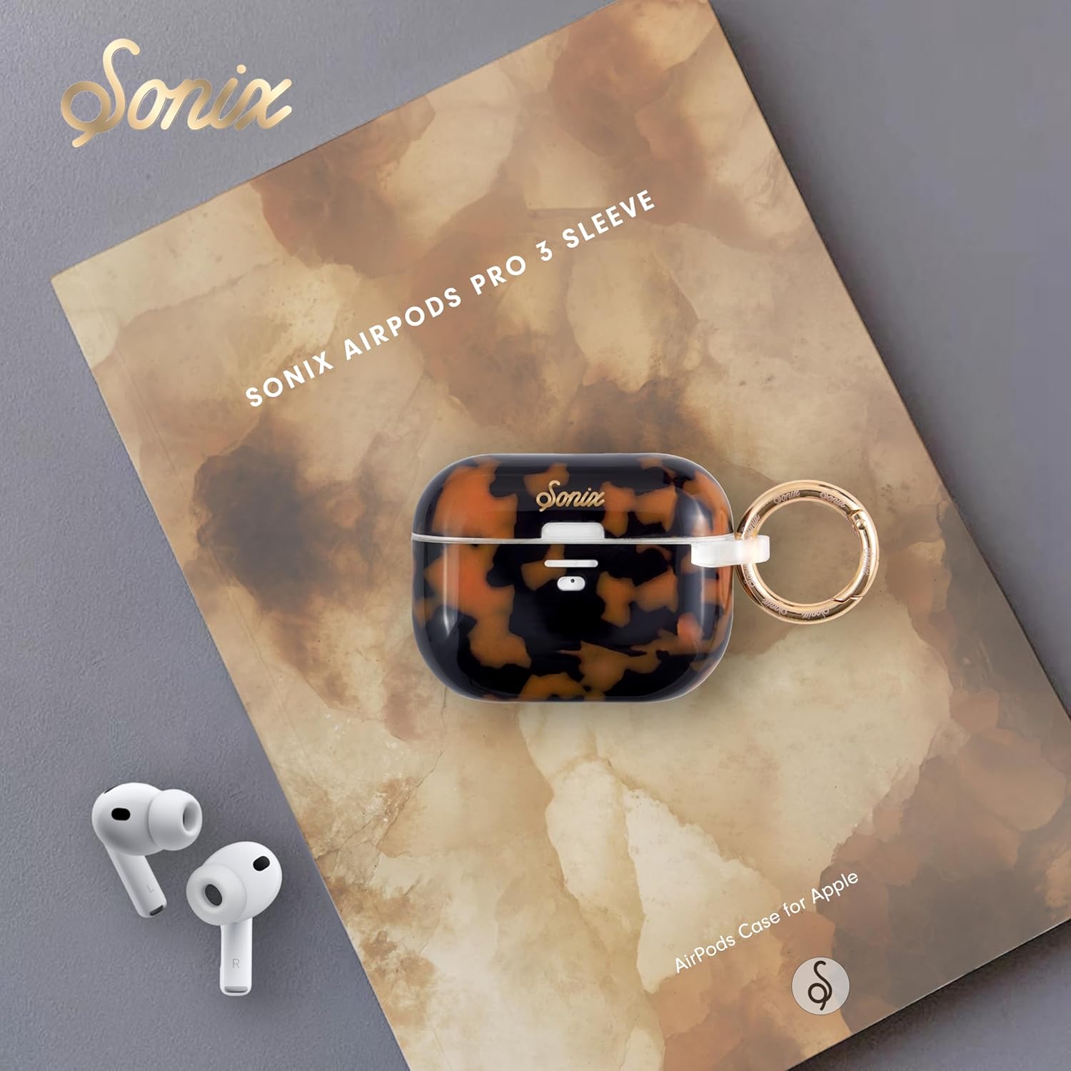 Sonix AirPods Pro 3 Protective Case - Hard Shell Cover with Luxe Keychain Clip - Compatible with 3rd Generation AirPods Pro | Brown Tort