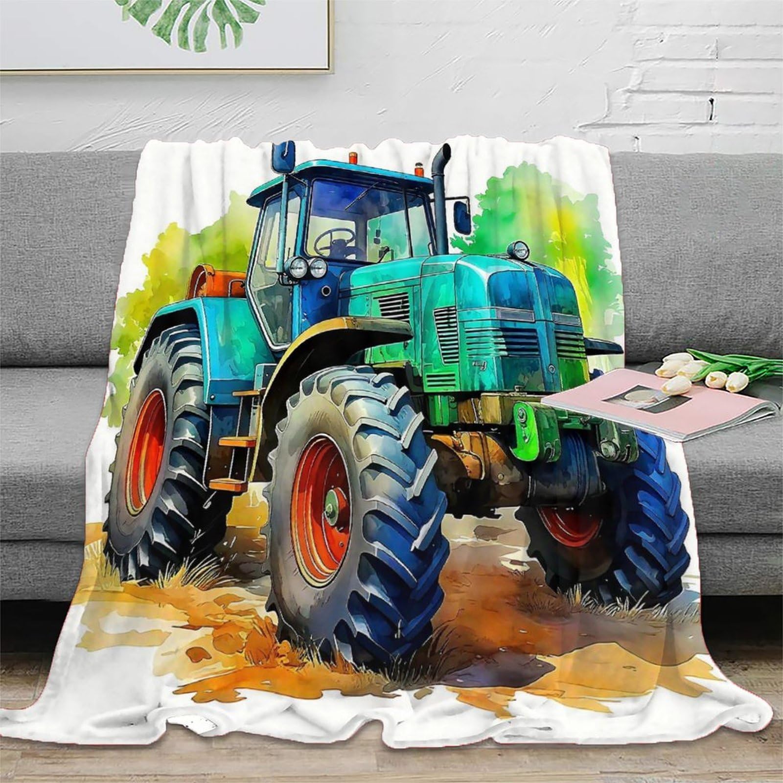 Couverture tracteur 3D en peluche microfibre 200x230cm pour lit