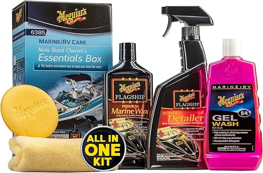 Meguiar's New Boat Owner's Essentials Box - Boat Cleaning Kit With Premium Marine-Grade Products for Your Boat or RV